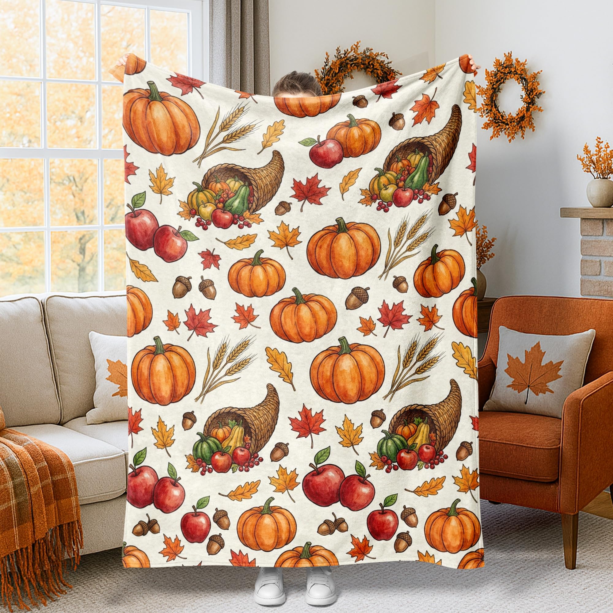 Couverture citrouilles haut de gamme en flanelle douce et finitions soignées