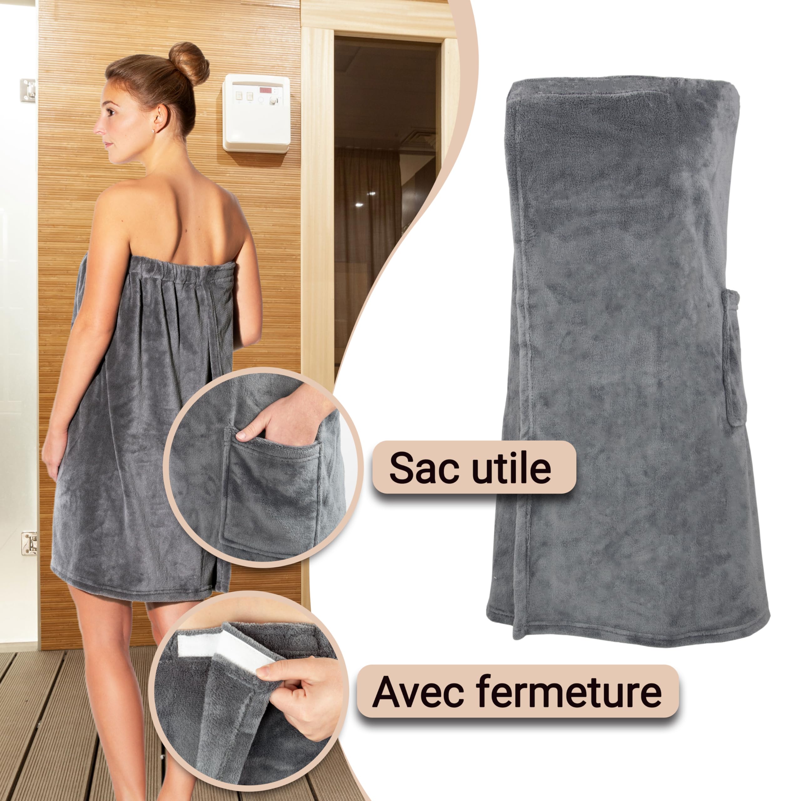 ZOLLNER Kilt de sauna pour femmes gris polyester lavable 40°C