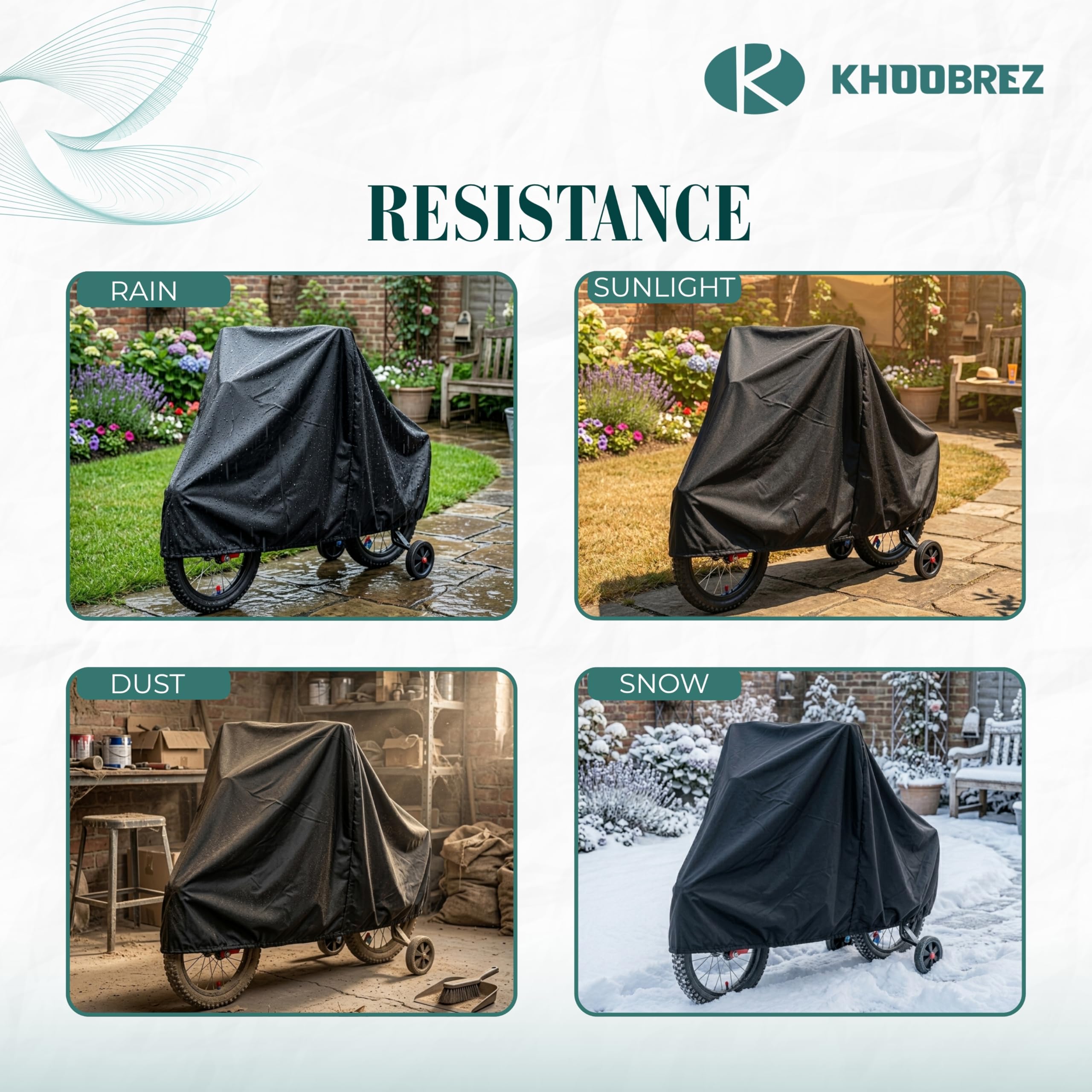KHOOBREZ Kids Bike & Scooter Cover | Water-Resistant & Dustproof Protective Cover for Children's Bicycles, Scooters & Ride-On Toys | Durable Polyester Universal Fit | Black 3