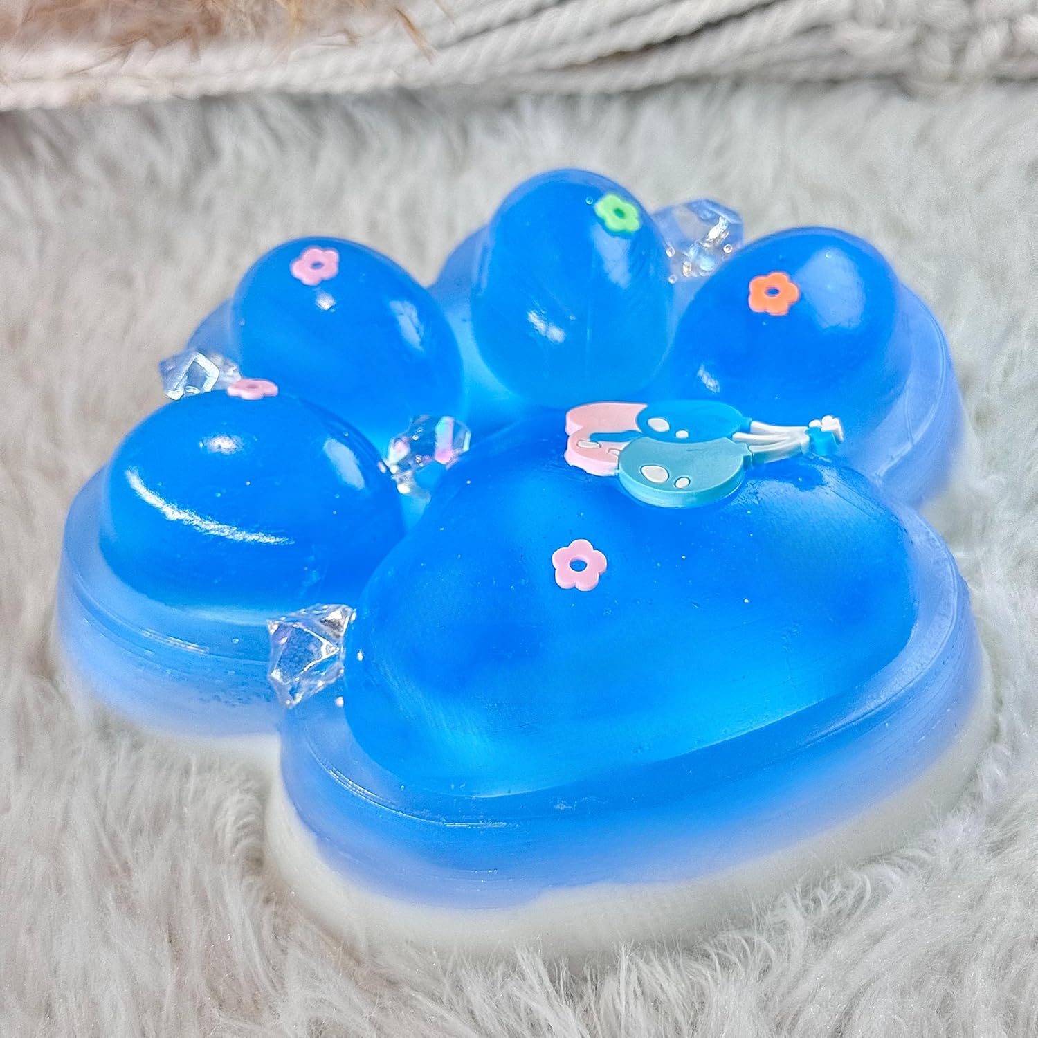 Big Taba Squishy Cat Paw, 5 in Large Paw Squeeze Toy Glittering Blue & White for Stress Relief and Relax, Sticky Squishies Fidget Toys for Party Favors Novelty Things Birthday Gift