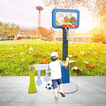Basketball Hoop for Kids 2 in 1 Toddler Small Soccer/Football Goal and Basketball Stand Toy, Adjustable Height, Air Pump Toy Ball Included,for Indoors and Outdoors