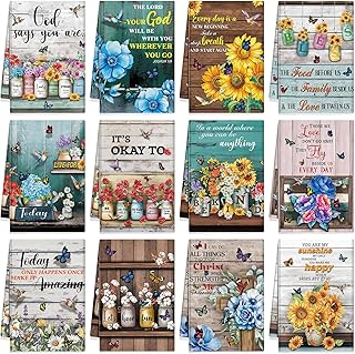 Hahafelt 12 Pcs Christian Kitchen Dish Towels Gifts Bulk Floral Religious Absorbent Inspirational Scripture Hymn Tea Towels for Women Mom Kitchen Housewarming Home Gifts, 14 x 21''(Vintage)