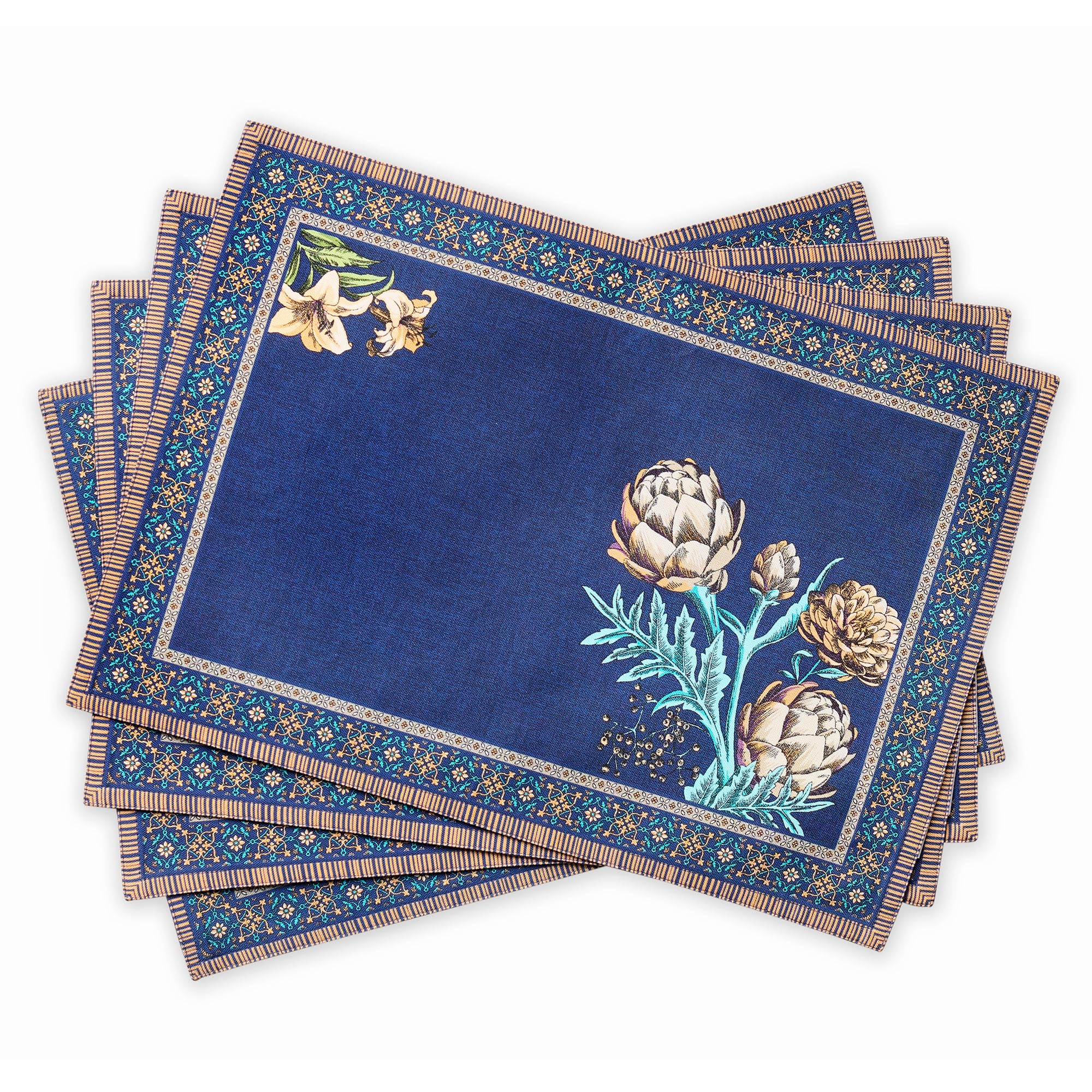 Maison d' Hermine Placemats 100% Combed Cotton Premium Set of 4 Decorative Washable Table Cloth Placemat, Dining, Buffet Parties & Wedding Use Artichoke (13 Inch x 19 Inch)
