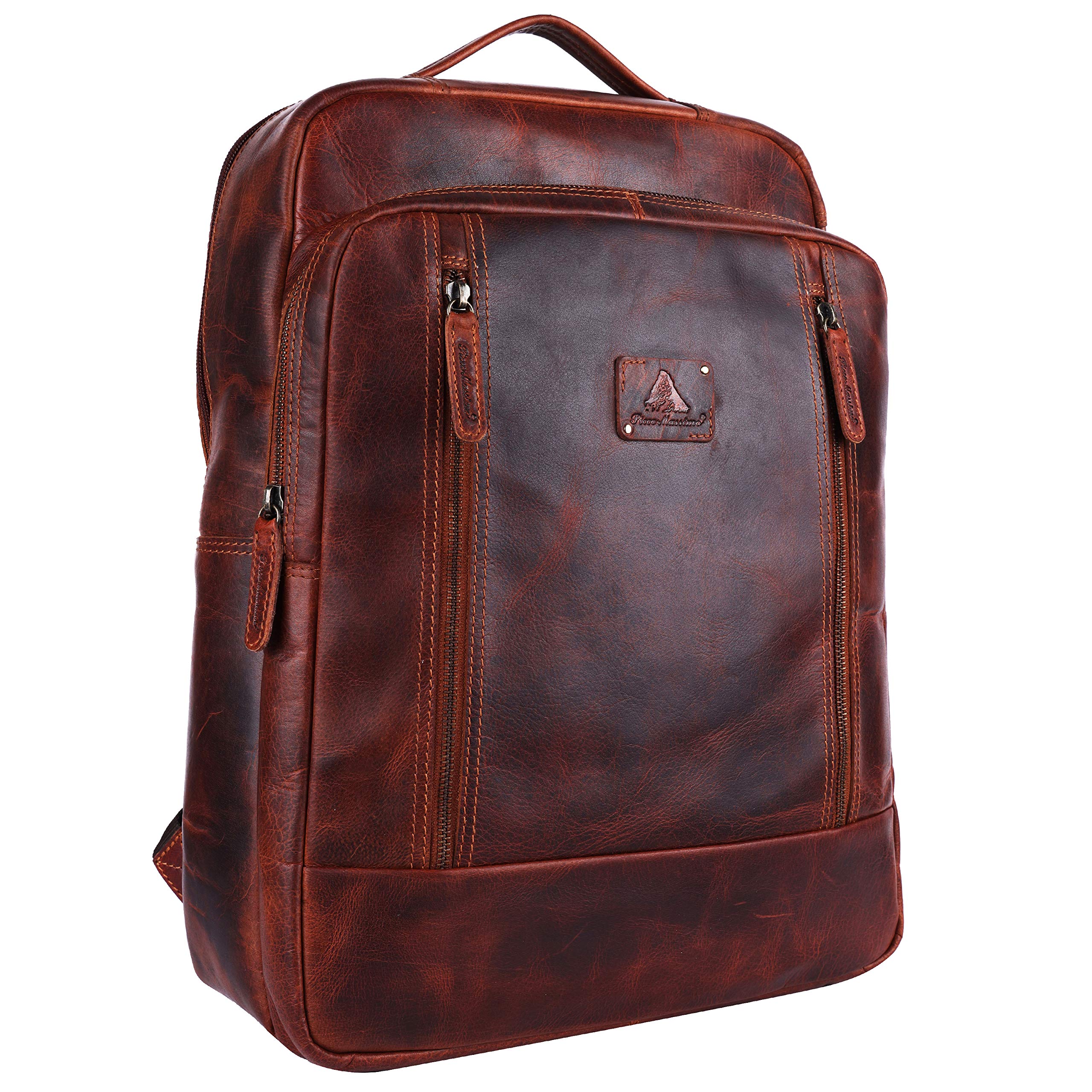 PICCO MASSIMO Genuine Leather Laptop Backpack | Brown | Stylish Design | Durable Leather | Compatible with 15.6 Inch Laptop | Comfortable Padded Back Panel | Multiple Pocket Sleeves