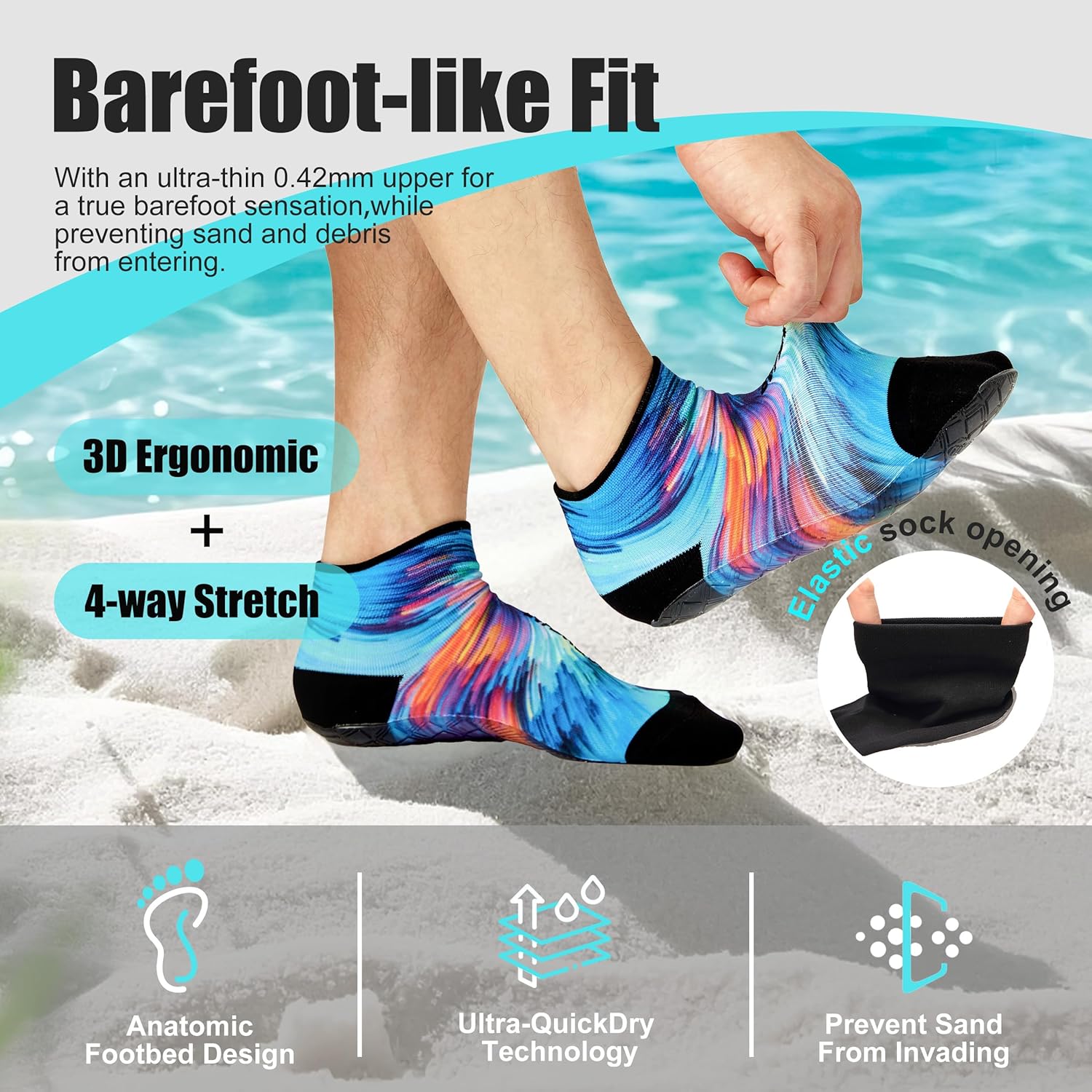 RANDY SUN Barefoot Quick-Dry Sand Beach Socks, Breathable Seamless Yoga Sock With TPE Sole