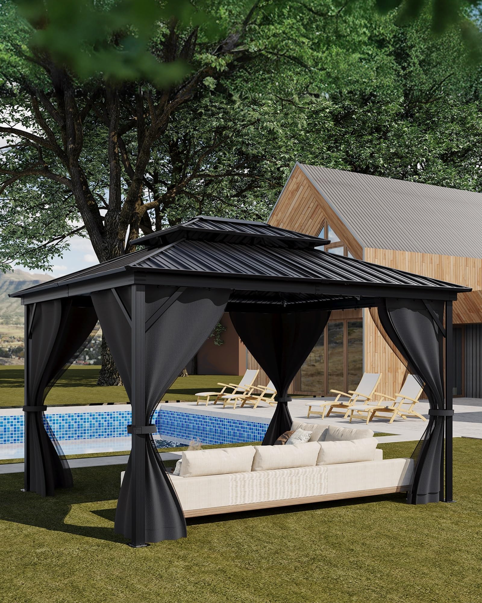 Photo 1 of **** INCOMPLETE - missing Box #2 ****

Hardtop Gazebo 12'x14' for All Weather, with Double Metal Roof, Aluminum Alloy Frame, Net, and Curtain, Permanent Building for Patio, Deck, Backyard, Lawn, and Garden, Gray