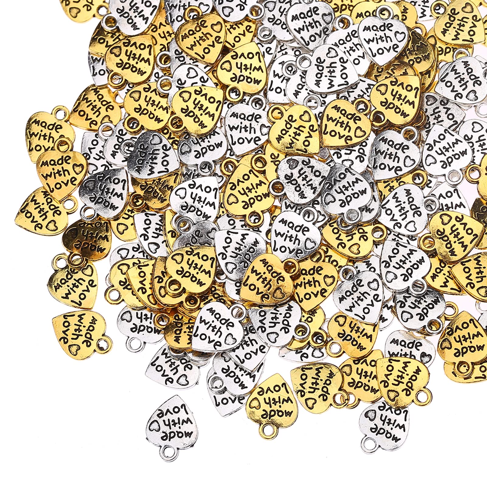 200 pcs Tibetan Silver Heart Charm Pendants Antique,Golden Yellow Heart Pend，DIY Jewelry Makingant