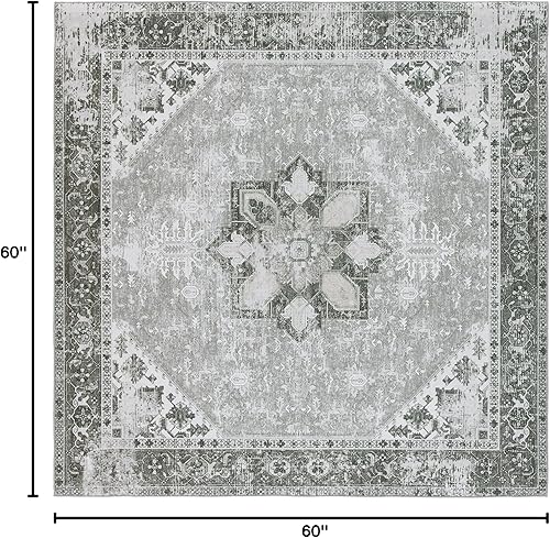 Miniatura 2 de SAFAVIEH Tucson Collection - Alfombra cuadrada de 5 pies, diseño persa, salvia oscura y marfil, no desprende pelusa, lavable a máquina y