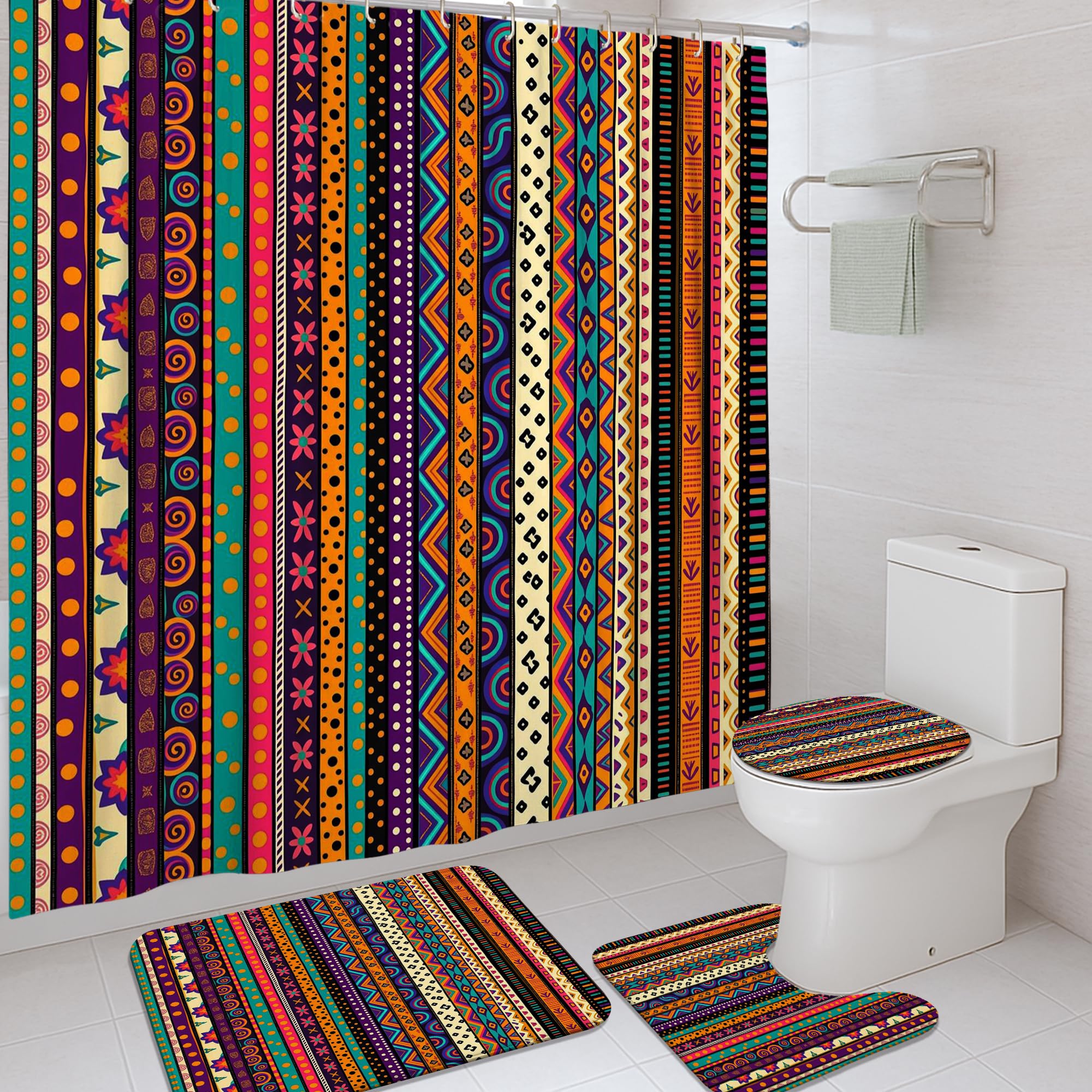 Rideau de douche et tapis de bain assortis ensemble textile étanche 183x183