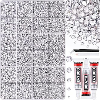 30000Pcs Resin Silver Clear Rhinestones for Bedazzling Crafting with b7000 Jewelry Glue, Bulk Flatback Gems Bedazzler Kit for Crafts Clothes Shoes Fabric Nail Diamond Art, Assorted Size 2/3/4/5/6mm
