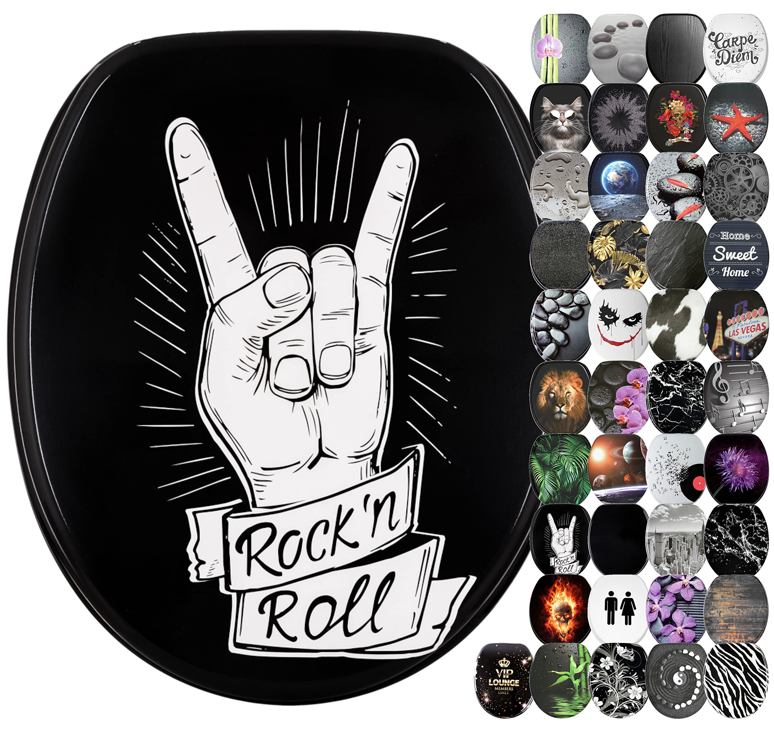 Sanilo Soft Close Toilet Seat, Wide Choice of Black Toilet Seats, Stable Hinges, Easy to Mount (Rock 'n Roll) โ image 1