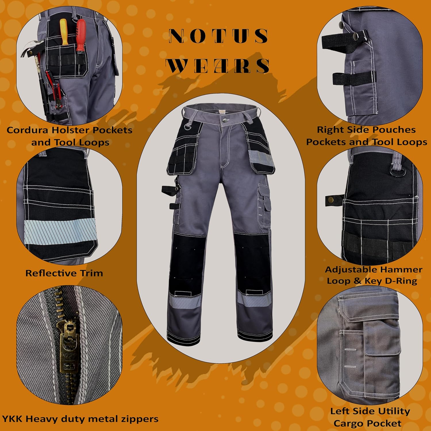 Notus Men's Work Utility & Safety Pants Reinforced Cordura Knee Tactical Utility Tools Holster Pockets Workwear Pants