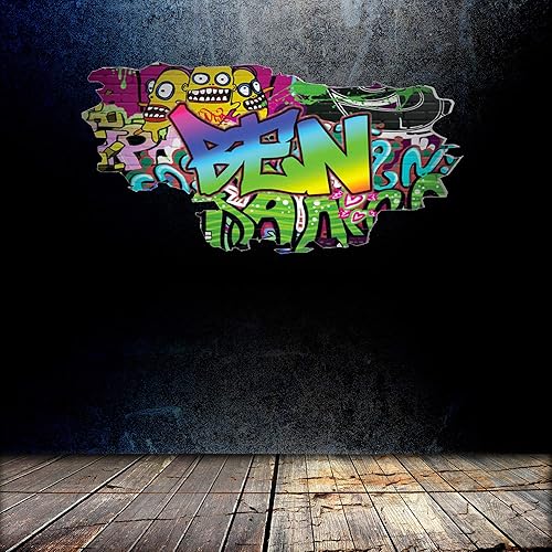 Miniatura 3 de Calcomanía de pared personalizada con nombre de graffiti 3D, calcomanía decorativa de vinilo artística personalizada, extraíble, despegar y pegar,