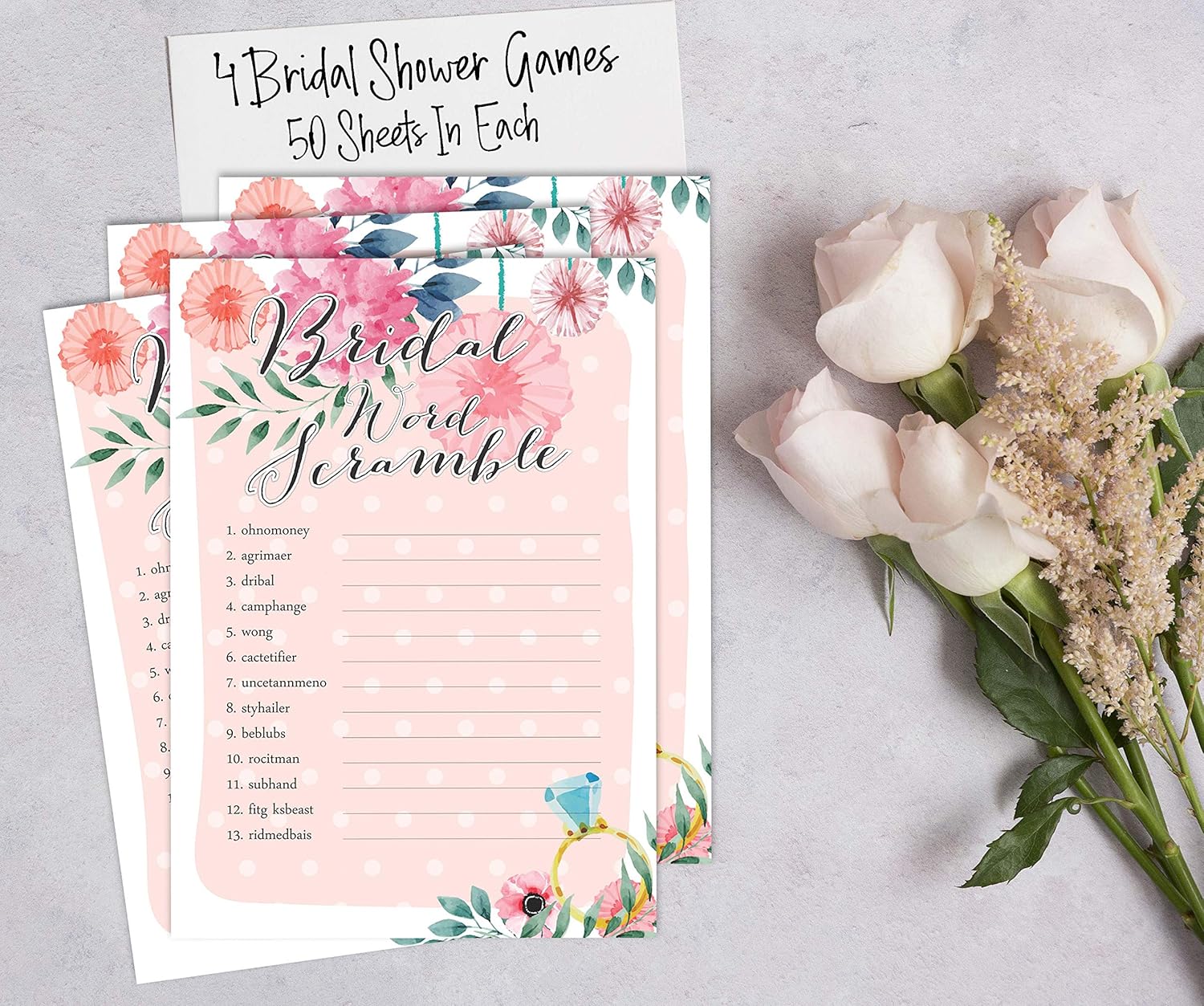 Bachelorette Party Games Set Bundle Floral of 4(50 Sheets Each) Fun Bridal Shower Games Set