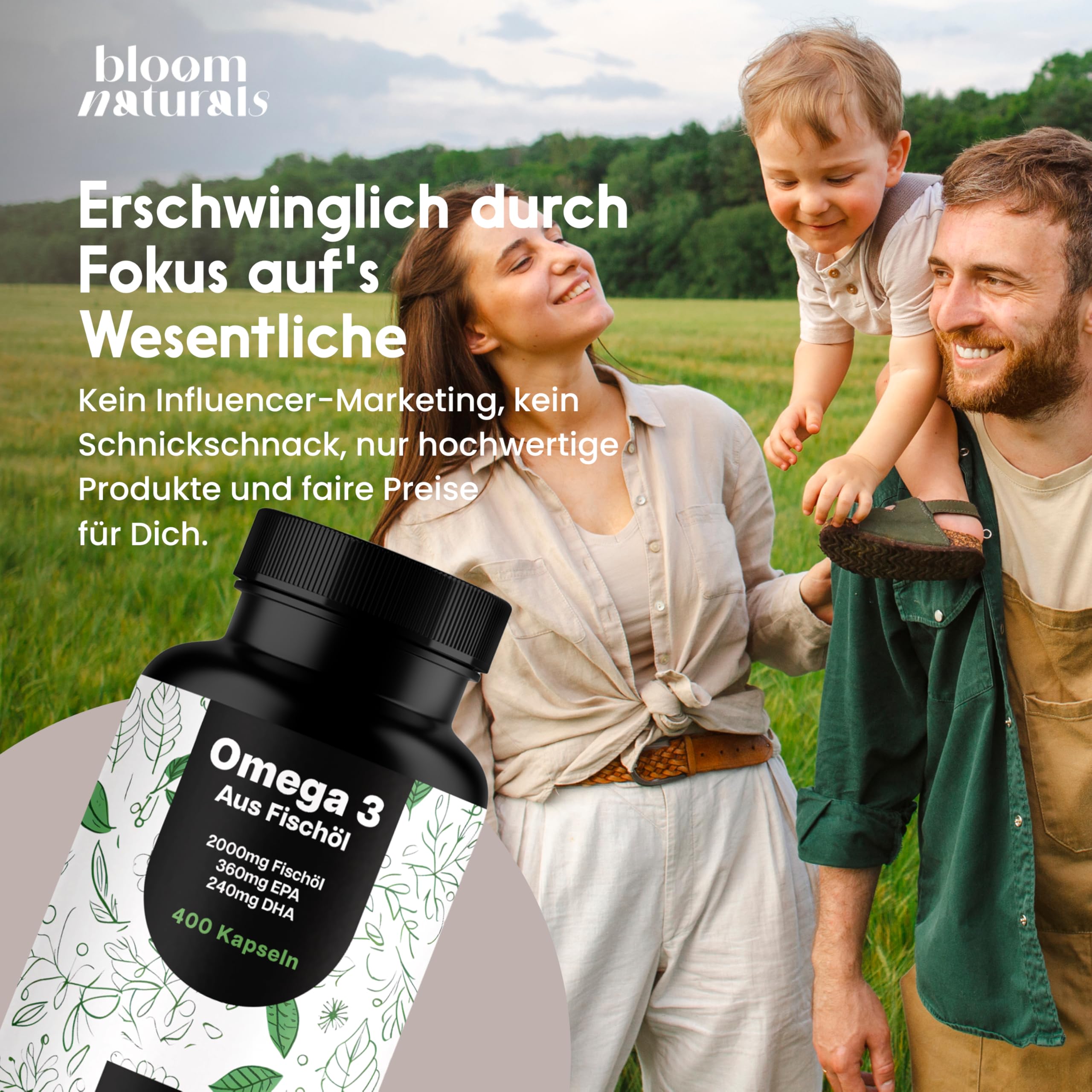 Omega 3 Kapseln Hochdosiert - 400 Kapseln mit 2000mg - EPA 360mg & DHA 240mg Fischöl pro Tagesportion - Omega 3 Fettsäuren Kapseln, produziert in Deutschland Laborgeprüft - Verpackung kann variieren