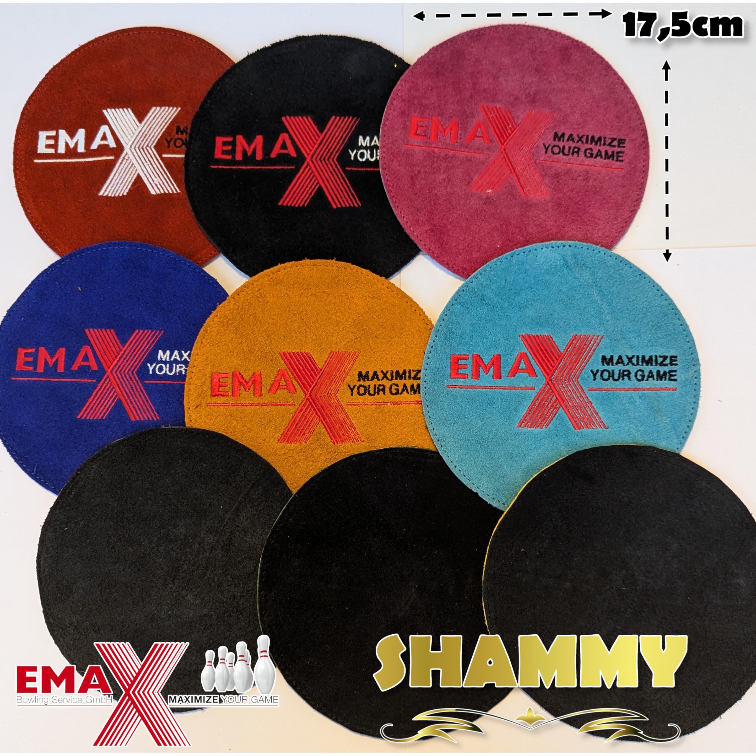 EMAX | Serviette de bowling Shammy | Forme ronde | Tampon de nettoyage pour boules de bowling | Tissu de bowling en cuir | Accessoires de bowling | Chiffon de soin de balle | 9 couleurs (orange)