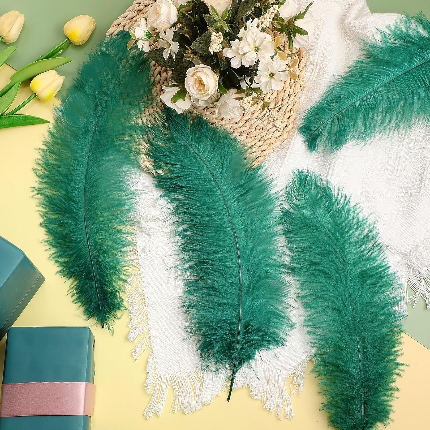 30 Pcs Large Natural Ostrich Feathers Bulk 16-18 Inch for Centerpieces for Wedding Party Centerpieces Home Decoration Flower Arrangement (Blackish Green)