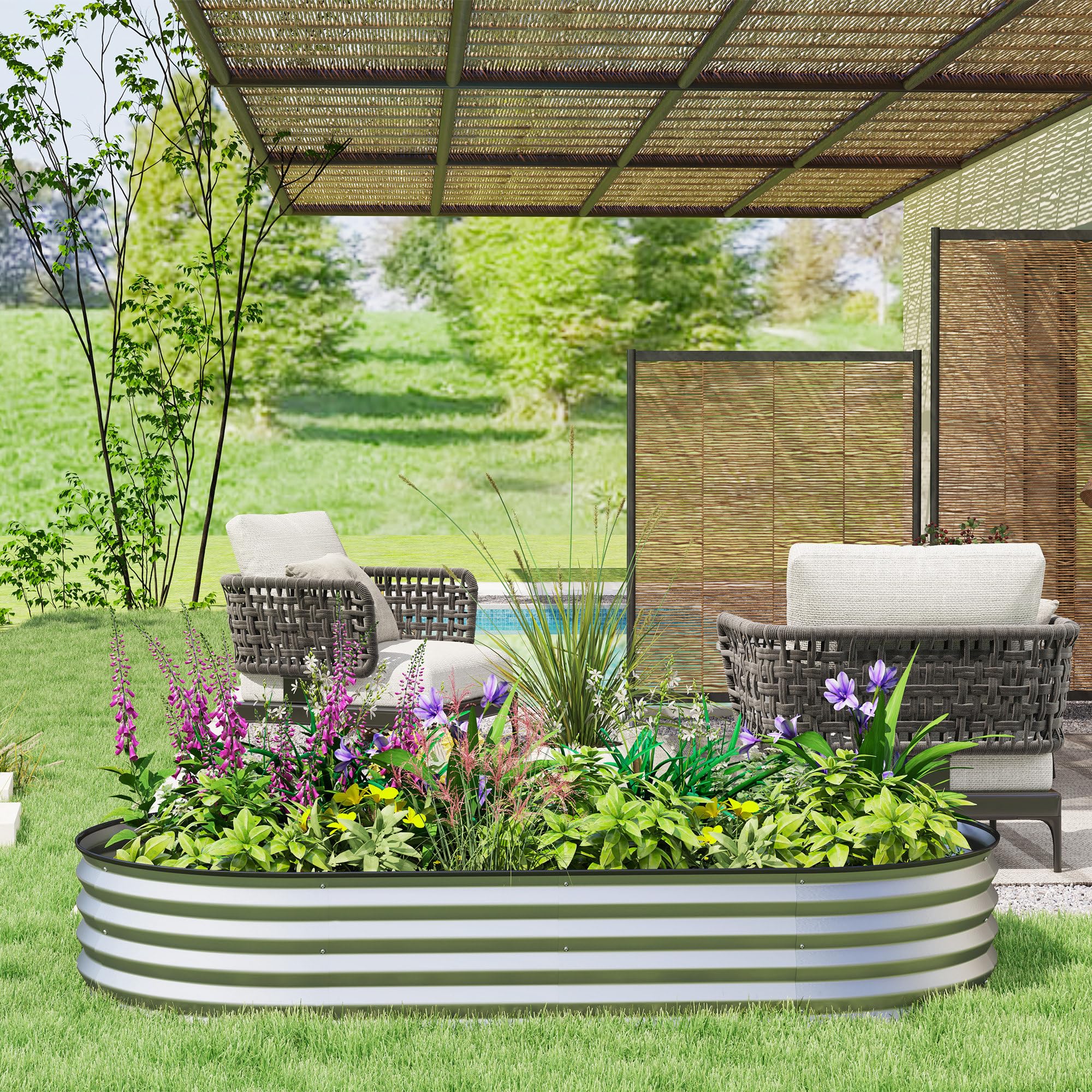 Outsunny Jardinière Surélevée Galvanisée en Acier 181 x 93 x 30 cm