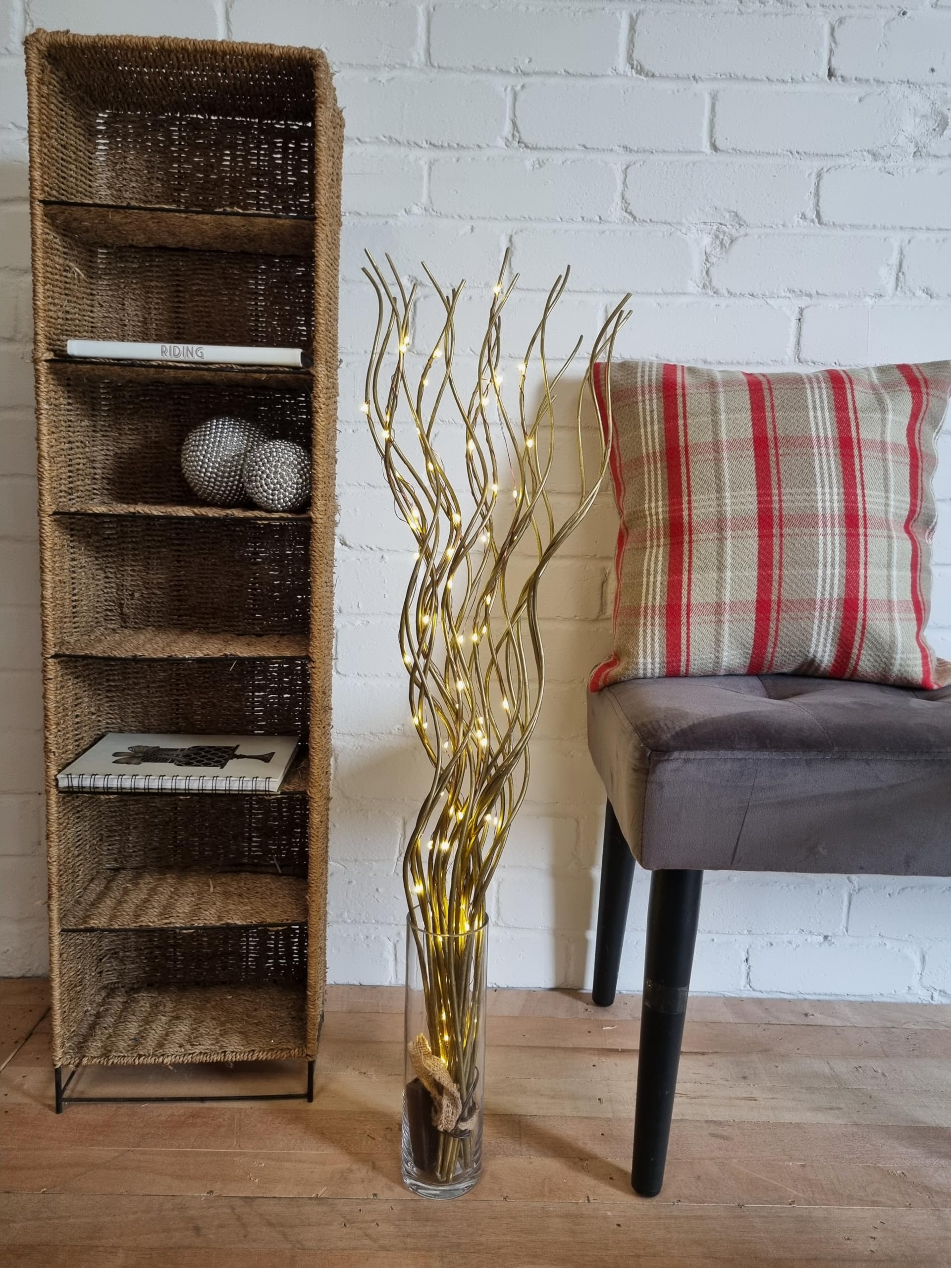 Homestreet Spiral Willow Twig Branch Lights, 80cm LED Battery Operated Table Light, 4 Colours Available, Decorative Vase Display (Gold)