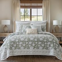 Levtex Home Adare Sage Reversible King/Cal King Quilt Set 106x92in with 2 Pillow Shams 36x20in - Floral Bedding - Sage White - Cotton King Size Quilt Bedding Set - Lightweight, Soft, Pre-Washed
