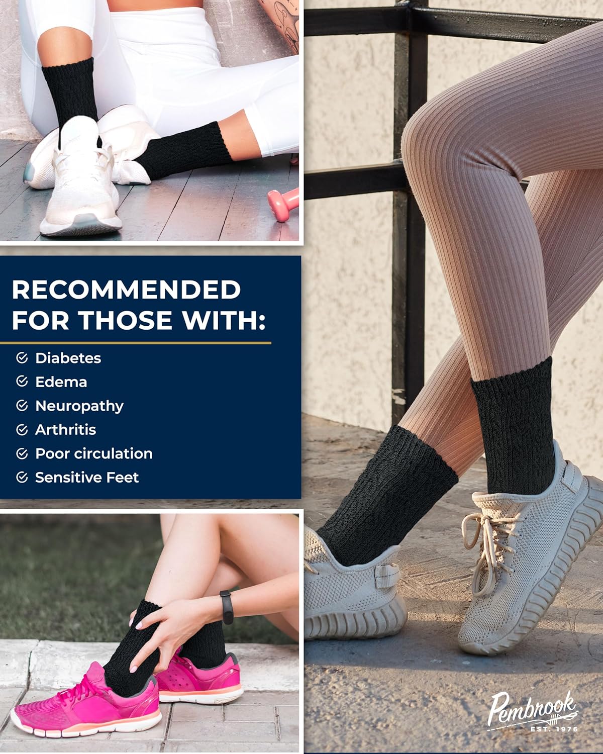 Pembrook Diabetic Socks for Women - 6 Pairs Cable Knit Viscose Bamboo Socks Woman, Non-Binding Top, Moisture-Wicking - Image 4