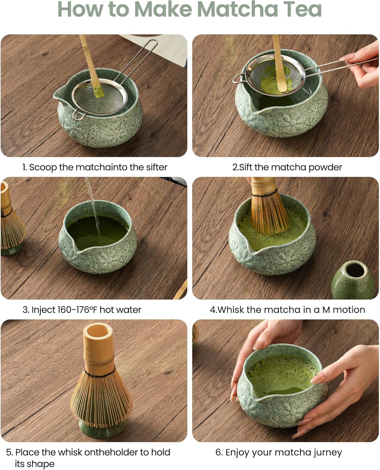 Matcha Whisk Set-7-Piece Ceramic Matcha Kit for Matcha Lovers,Includes 18 oz Matcha Bowl,Bamboo Matcha Whisk & Holder,Bamboo Scoop,Scoop Rest,Sifter,and Tea Towel(Blue)