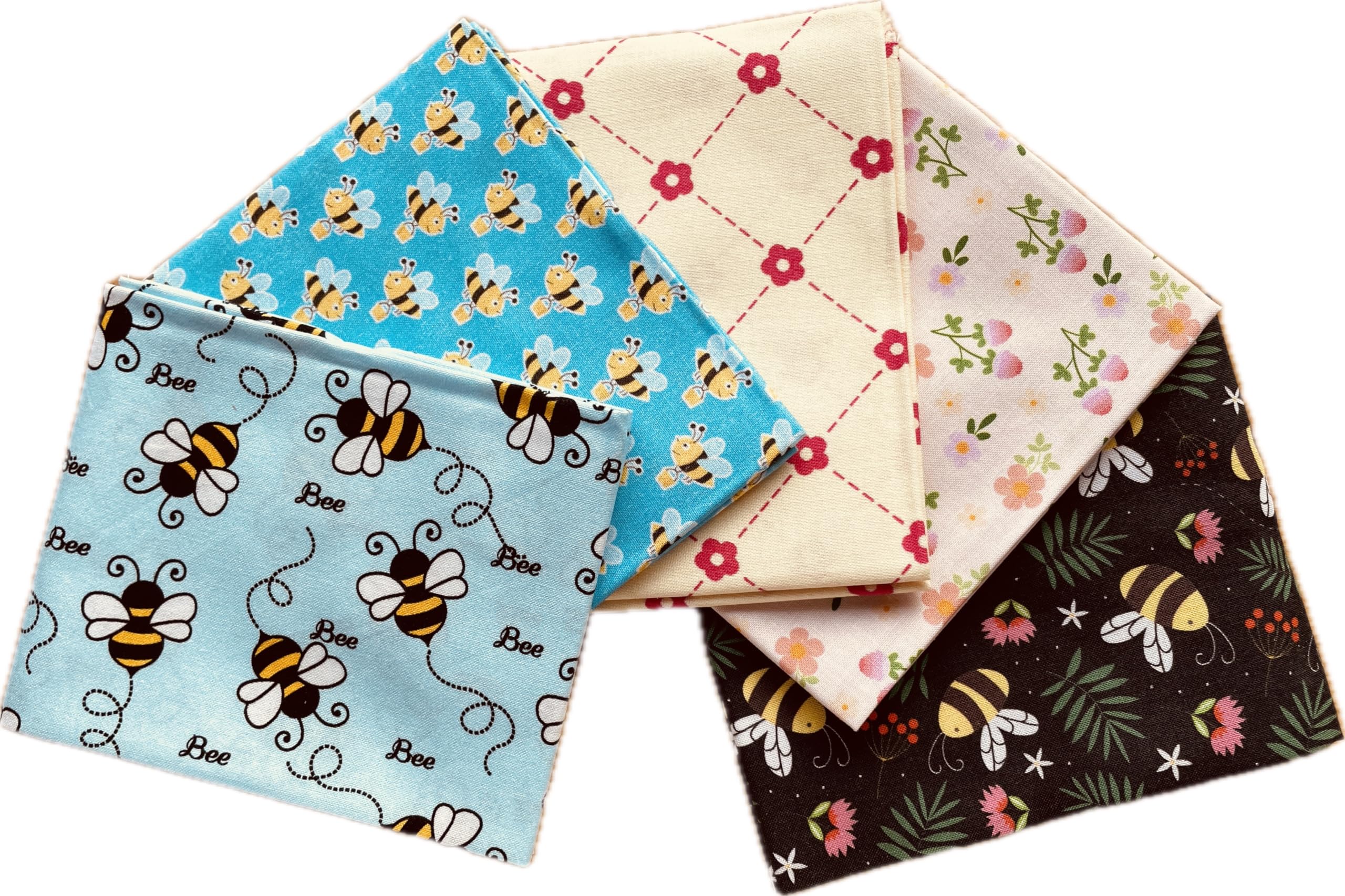 The Craft Cotton Co So Buzzy Bees Fat Quarters Bundle Pack of 5 (45cm x 55cm, 100% Cotton, Ideal for Crafts, Quilting, Patchwork, Bunting, Sewing)