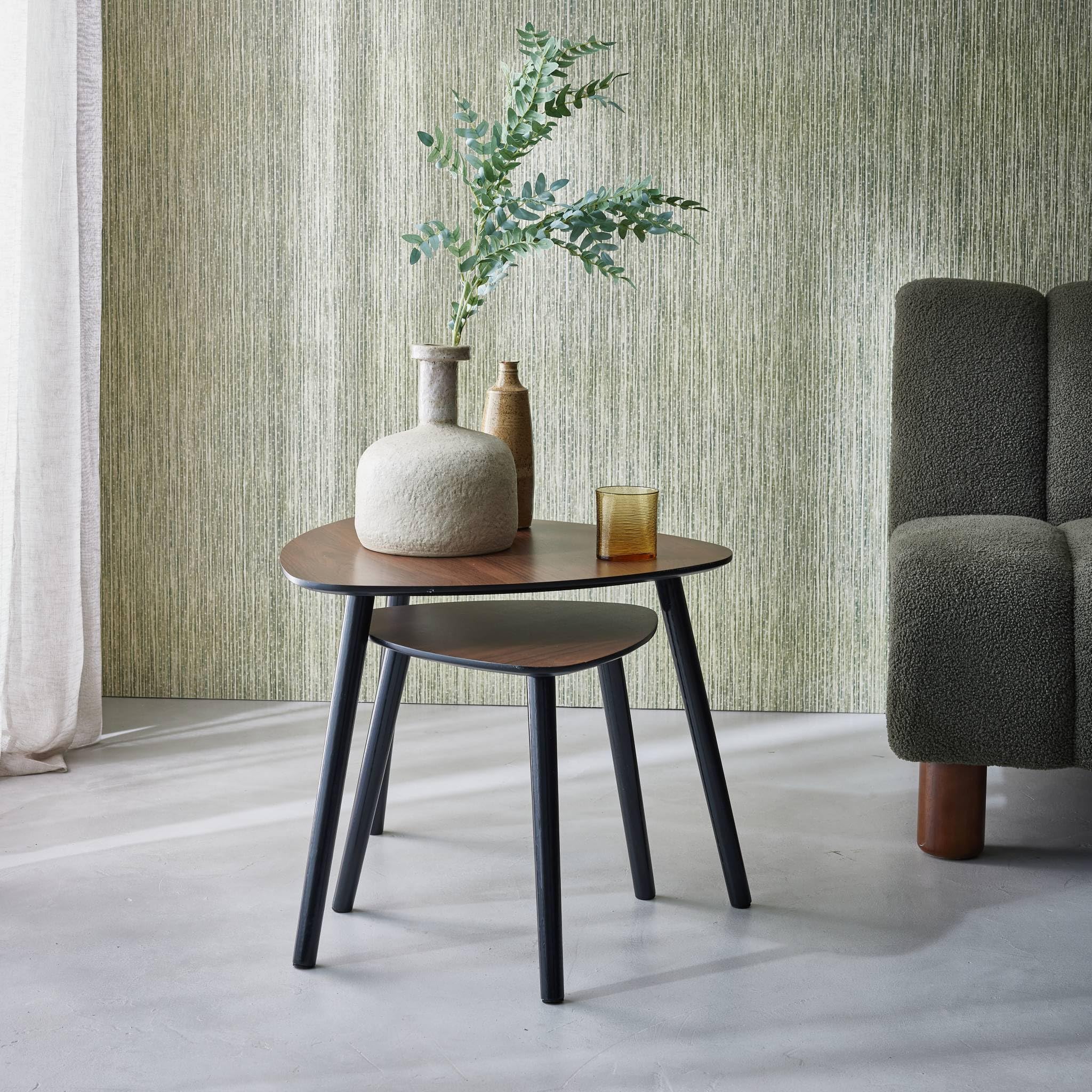 sweeek - Lote de 2 mesas Nido de Estilo escandinavo en Madera MDF Decorada de Color Nogal