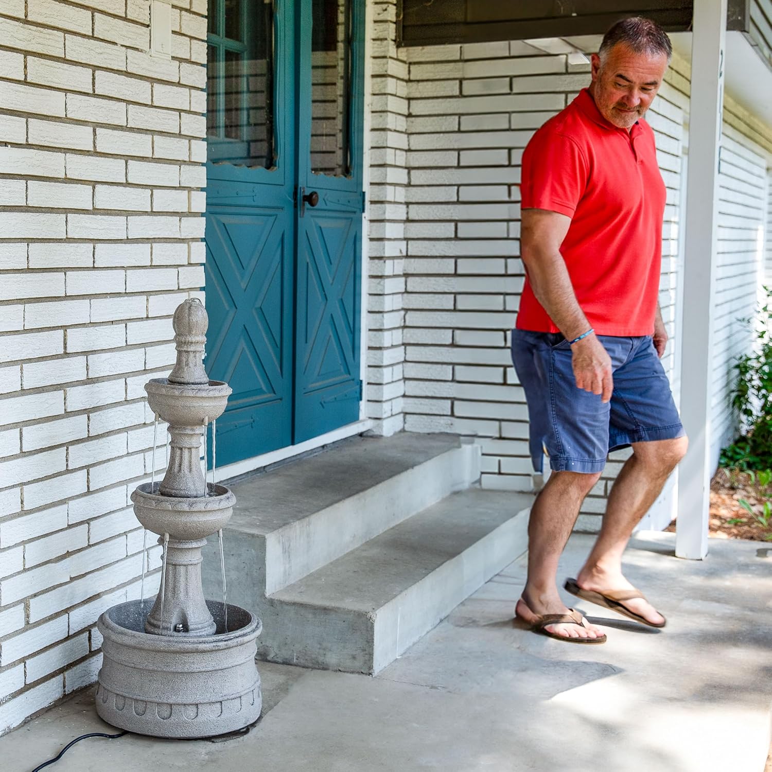 Sunnydaze Cyprus 39" H 3-Tier Outdoor Water Fountain - Polyresin Water Feature for the Patio, Garden, or Yard - Gray