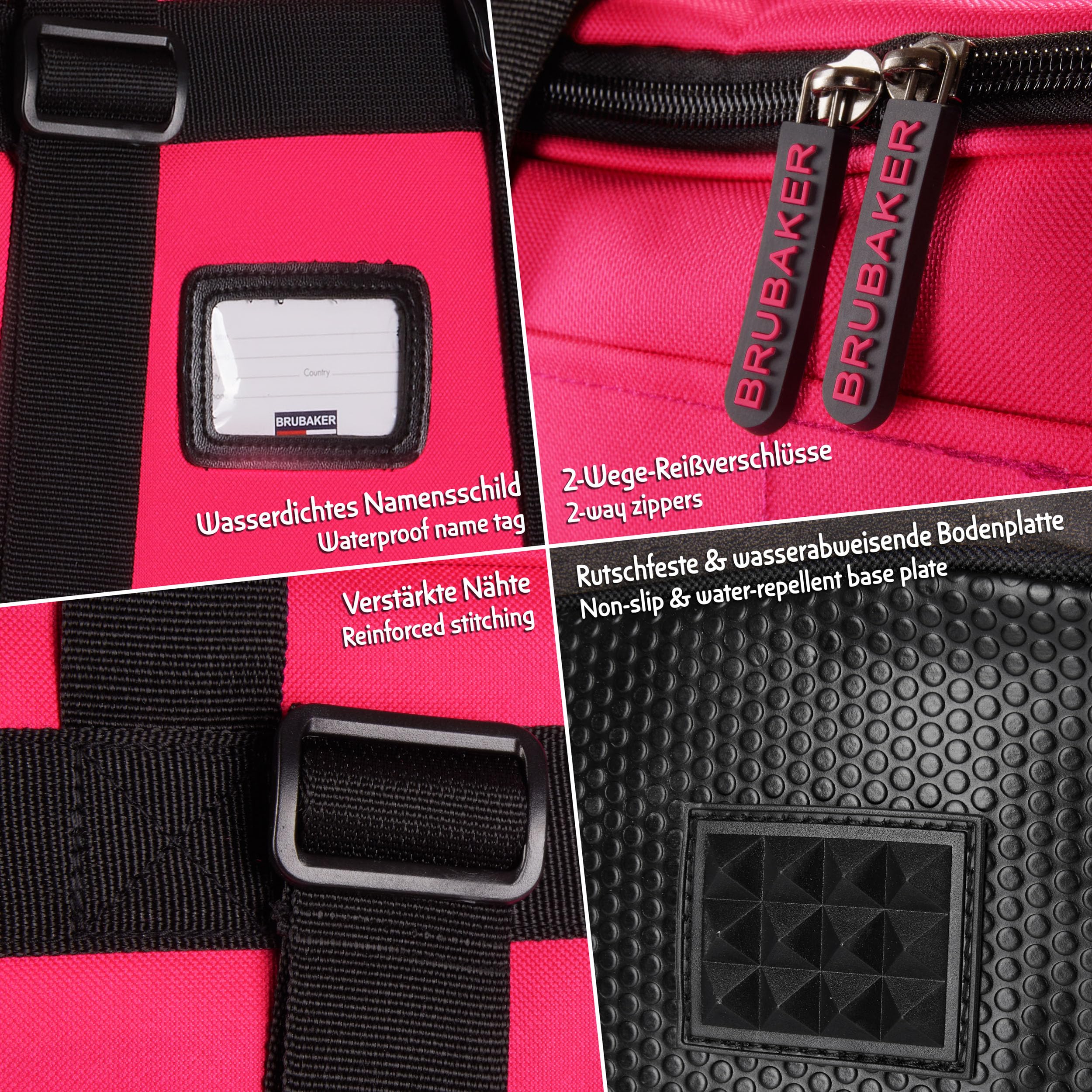 BRUBAKER Set de Ski ‘Champion’ - Série limitée - Housse à Skis et Sac à Chaussures de Ski pour 1 Paire de Skis + Bâtons + Chaussures + Casque - 170 cm - Fuchsia Fluo Blanc
