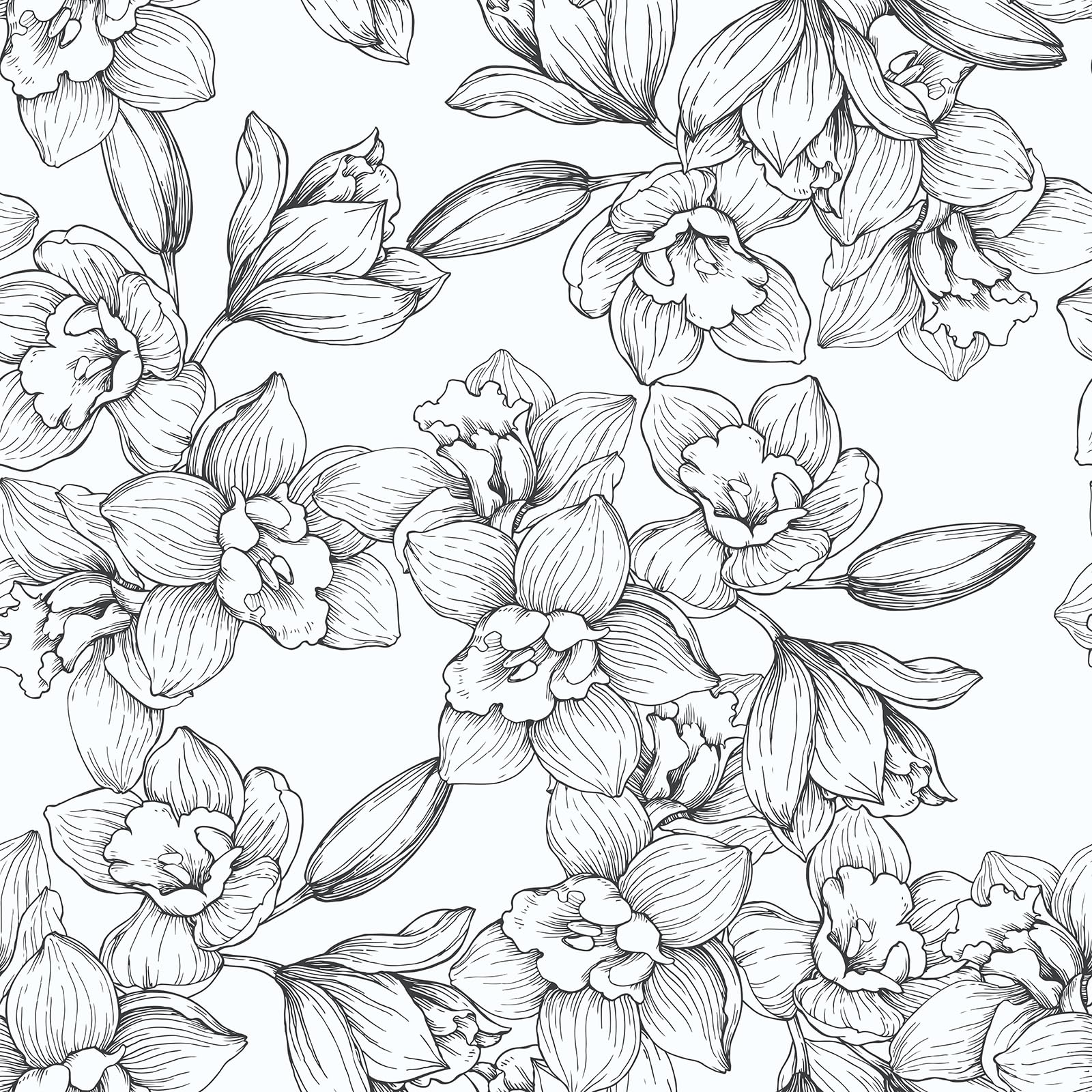 CHIHUT Vintage Orchid Floral Peel and Stick Wallpaper Black and White Elegant Floral Contact Paper for Accent Walls Removable Self Adhesive Flower