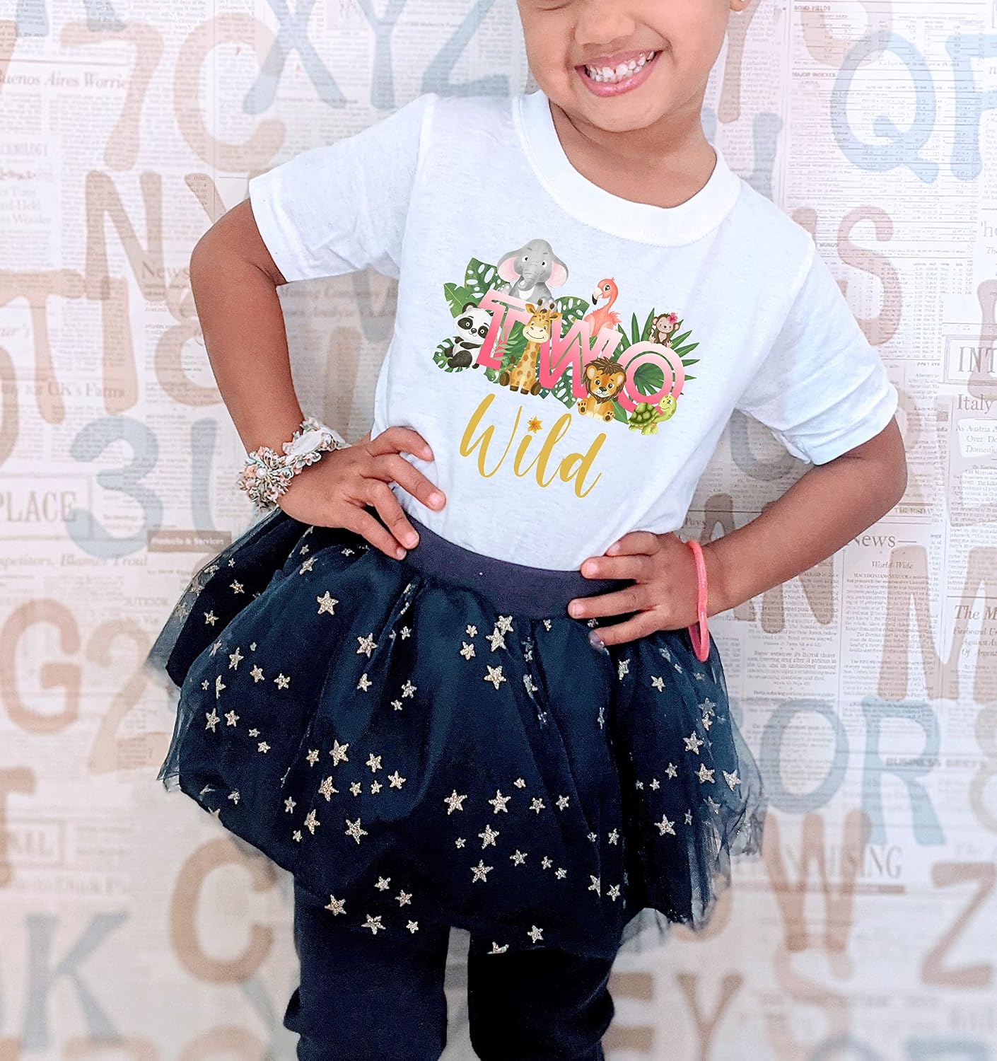 Lil' Daisy store Two wild girl second birthdaty shirt Safari zoo animals two Birthday Shirt