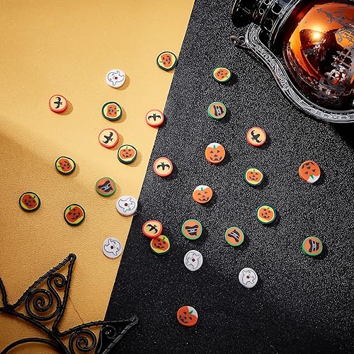 Miniatura 4 de SUNNYCLUE 1 caja, 200 piezas de 5 estilos de cabujones de Halloween, adornos de resina, fantasma, calabaza, murciélago, tapa de murciélago con parte