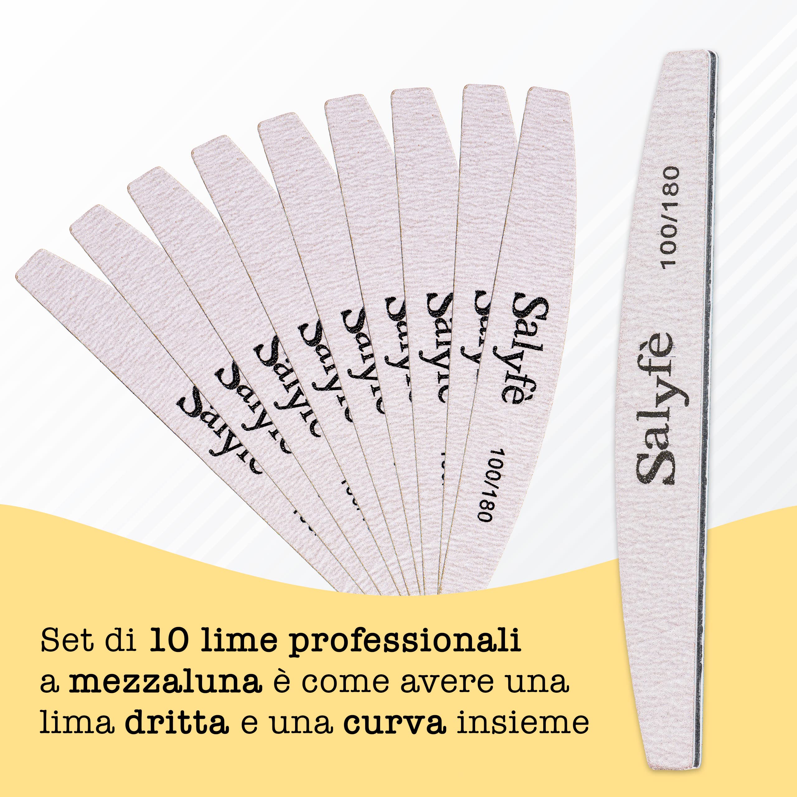 Lime Unghie Salyfè | Lima Unghie Professionale | Lavabile | Mezza Luna | Per Ricostruzione Unghie Nail Art | Grigio