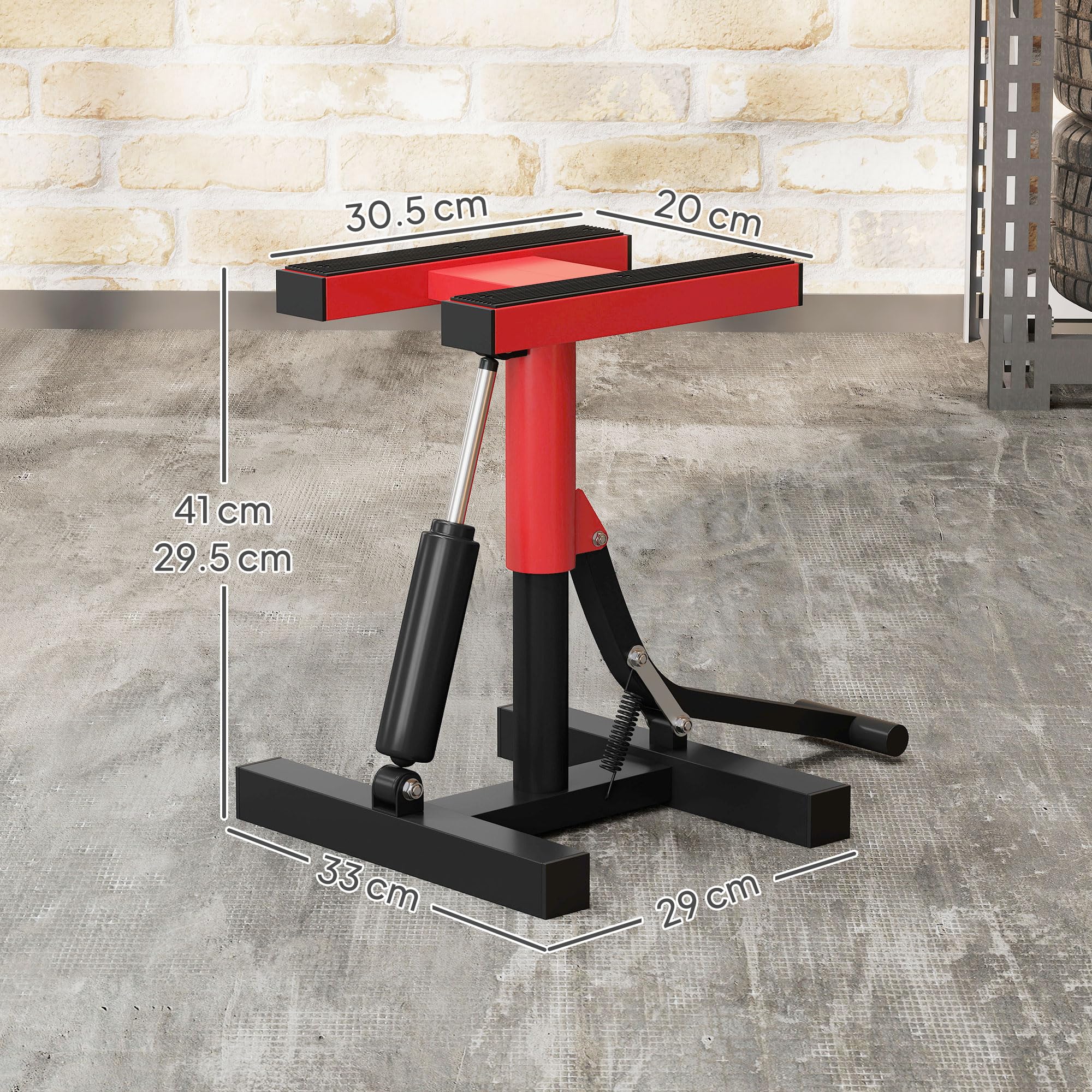 HOMCOM Sollevatore Moto in Acciaio Max 150kg, Cavalletto Alzamoto con Altezza Regolabile 29.5-41 cm e Piattaforma in Gomma Antiscivolo, 33x29x40.5cm, Rosso