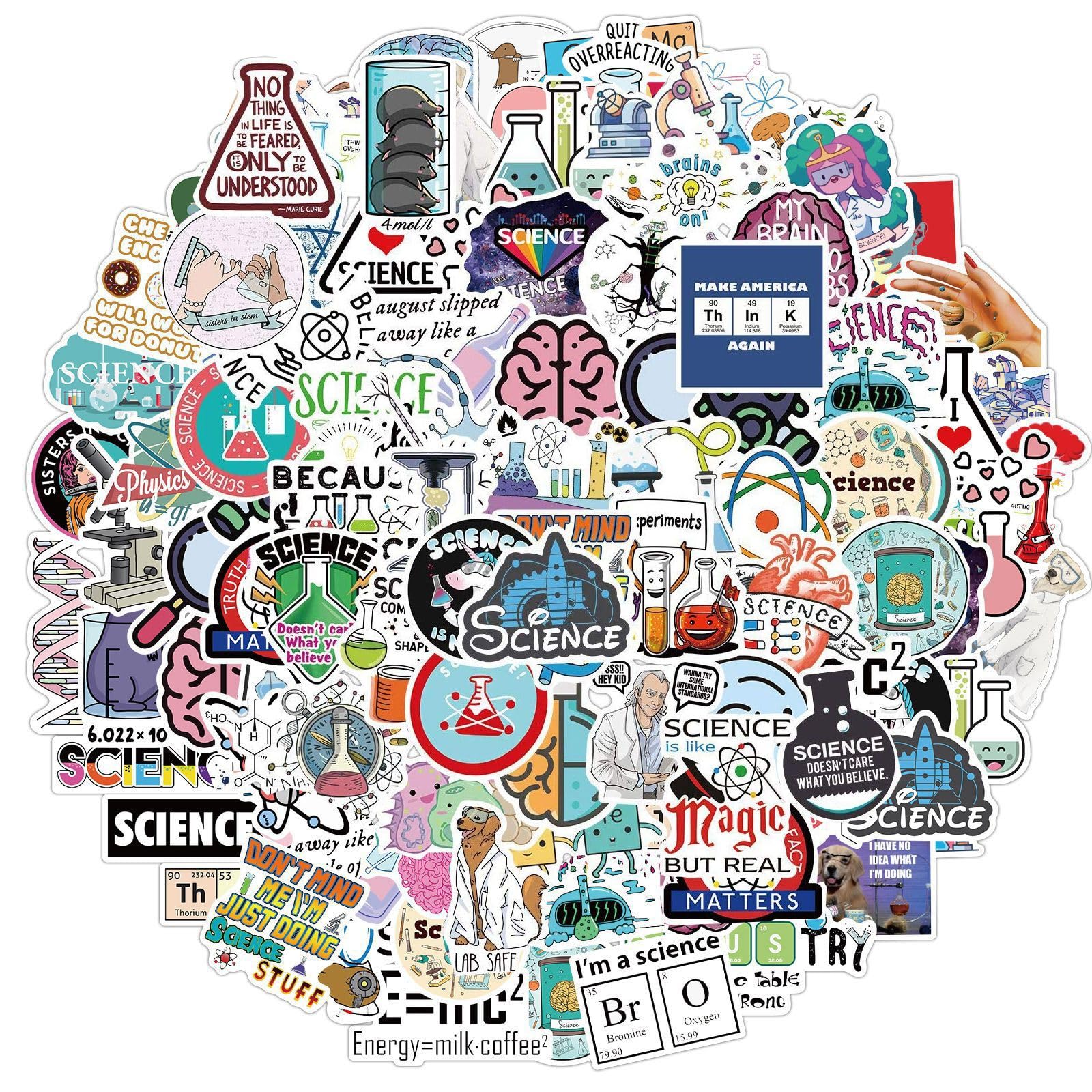 Paquete De 100 Pegatinas De Laboratorio De Ciencia, Química, Biología, Experimento De Biología, Calcomanías Para Hidromatasco, Portátil, Botella De Agua Para Niños, Adolescentes, Estudiantes