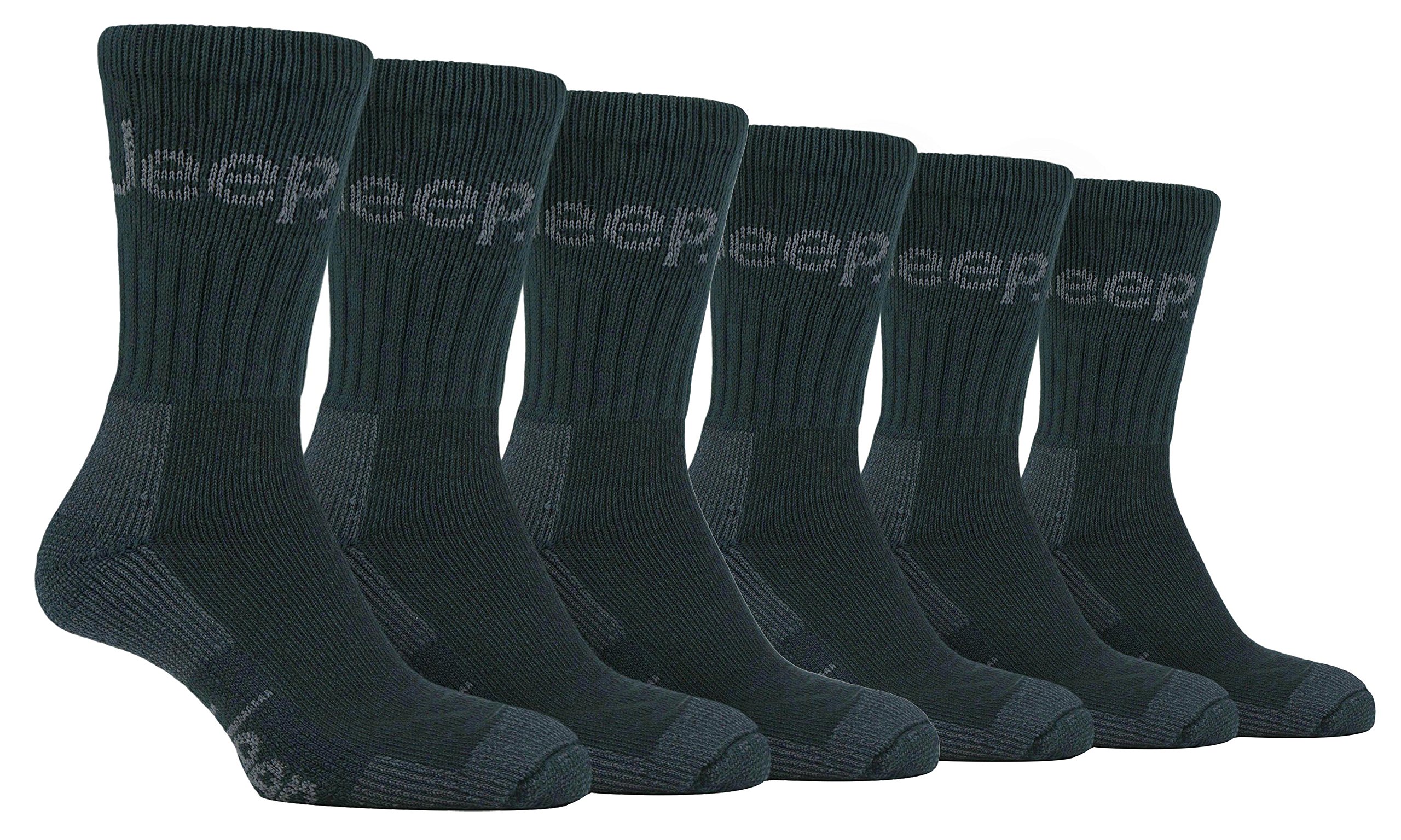 Jeep 6 Pairs Of Mens Terrain Cushioned Sole Walking Hiking Socks 6-11 uk, 39-45 eur (Green)
