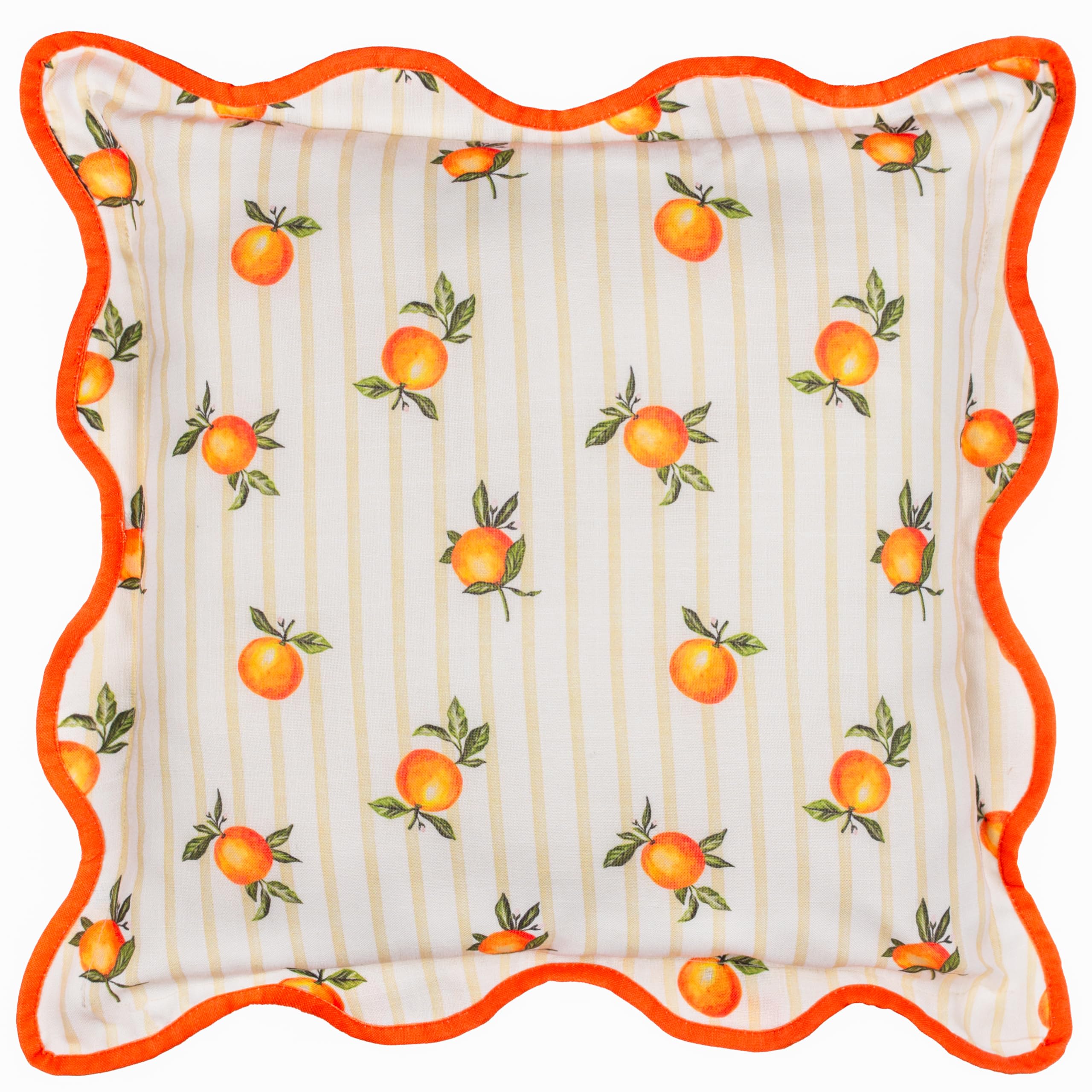 Furn. Yellow Fruits Oranges Cushion Cover – Water Resistant Striped Orange Fruit Outdoor Wiggle Piped Edge Decorative Case ( - 45X45cm)