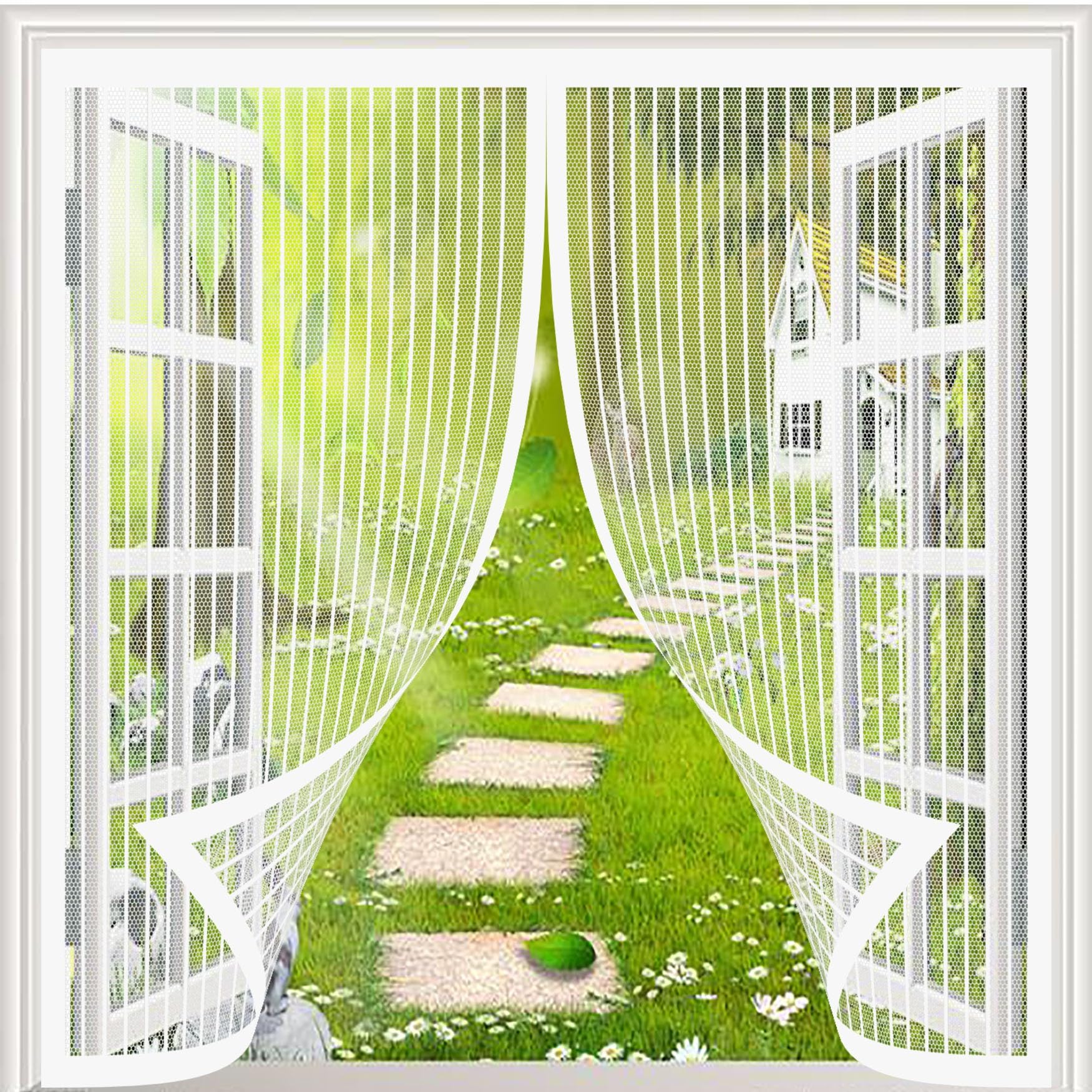 Moustiquaire aimantée porte 90x300 blanche sans perçage extérieur