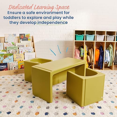 Miniatura 3 de ECR4Kids juego de mesa Tri-Me y sillas Cube, muebles multiusos, verde helecho, 3 piezas