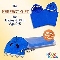 Vista 4 de Hudz Kidz Poncho de toalla con capucha prémium para niños y niños pequeños, 100% algodón (tiburón azul)