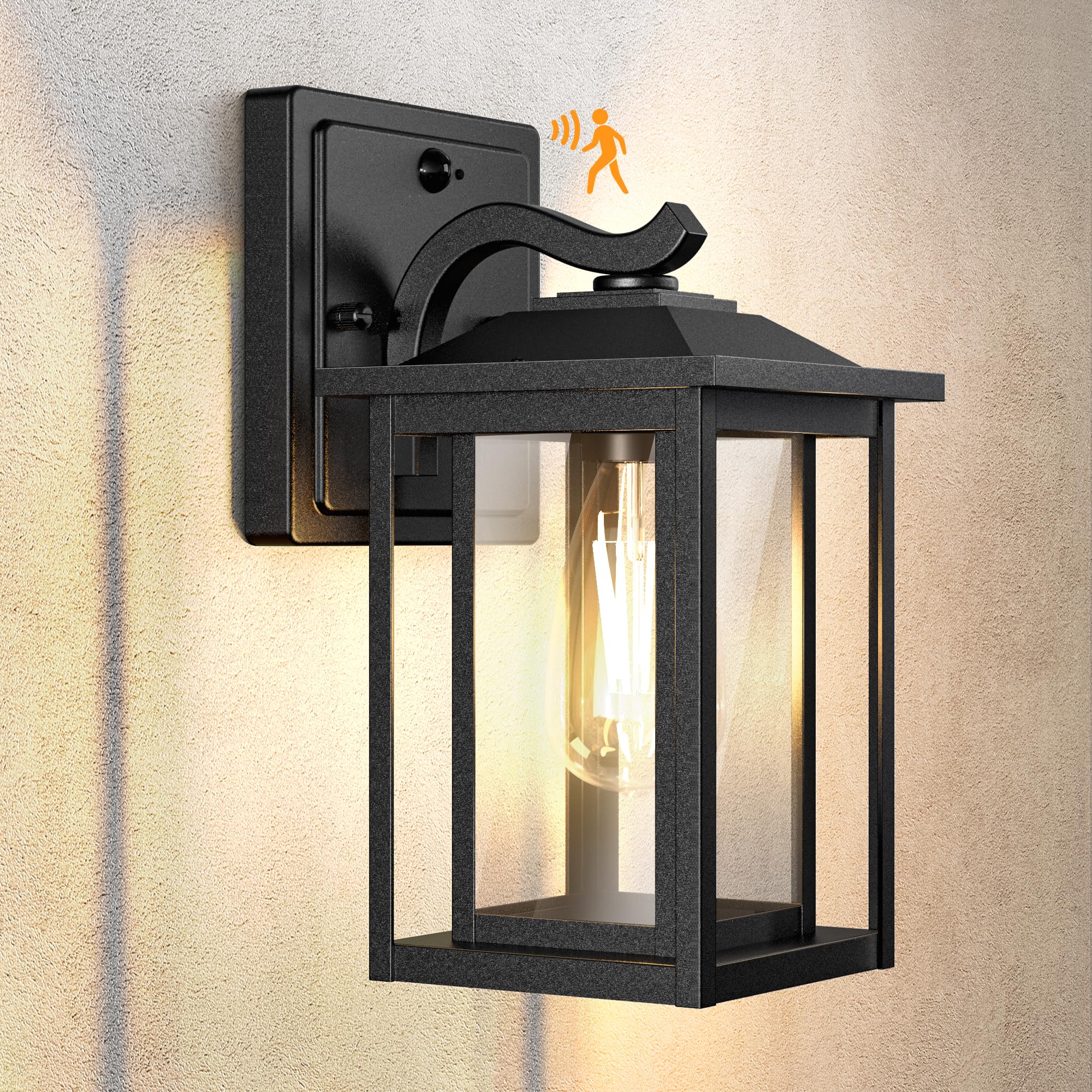 Lampada da esterno con sensore di movimento, E27, 3 modalità di illuminazione, IP44, industriale, colore antracite, 230 V, per porta di casa, garage (senza lampadina), 1 pezzo