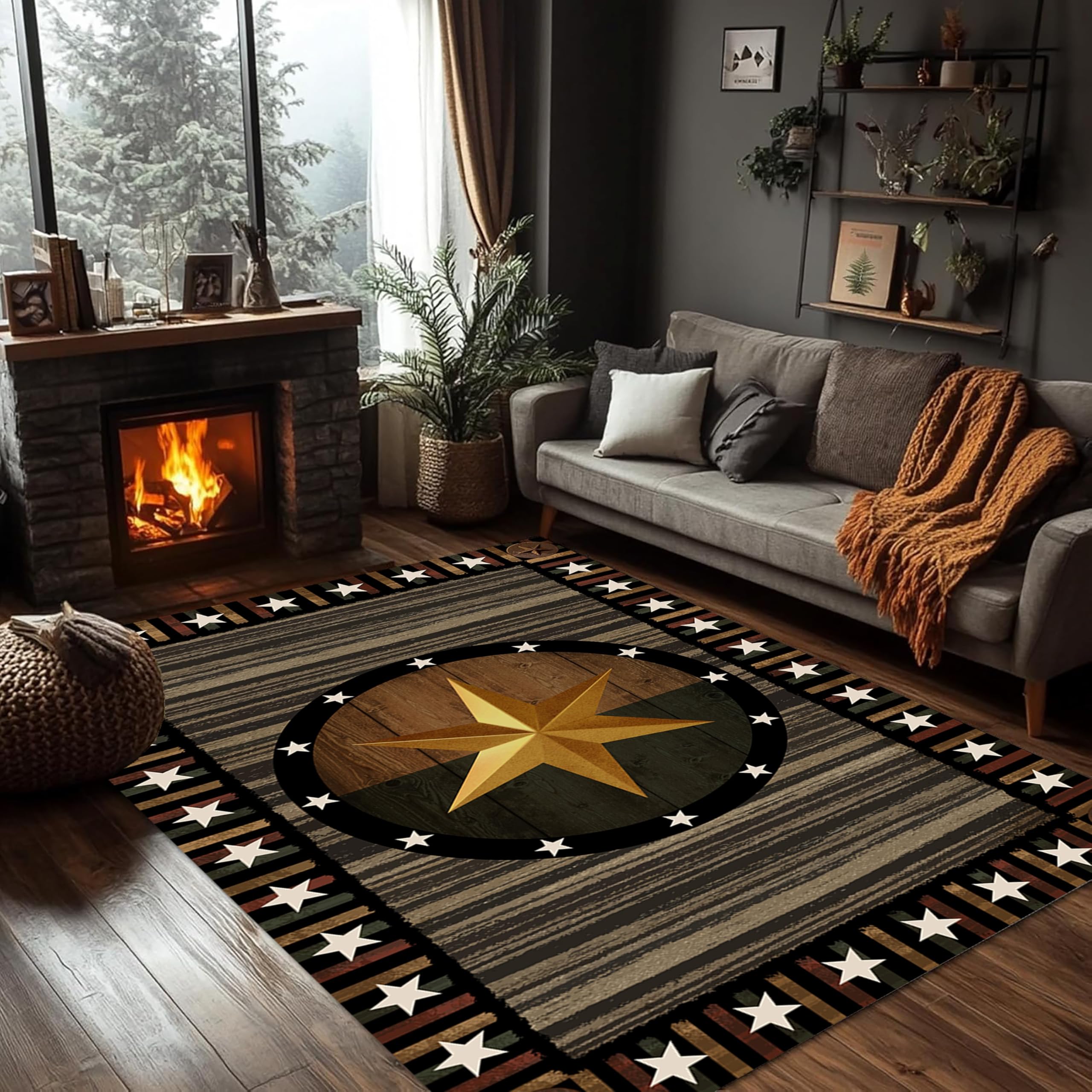 PDENZG Texas Stars Western Rug,140x200cm, Vintage Rustic Farm Carpet,Retro Star Pattern Area Rugs，Brown Soft Non-Slip Washable Texas Rug， for Living Room, Bedroom,Western Carpet