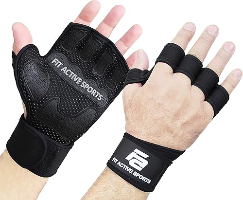 Fit Active Sports Guantes de levantamiento de pesas Gripper con muñequeras, agarre extra y acolchado para levantar, entrenamiento de gimnasio,