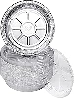 Vista 4 de Fig & Leaf Paquete de 40 sartenes redondas de aluminio prémium de 6 pulgadas con tapas de cúpula de plástico, lata de aluminio desechable para asar