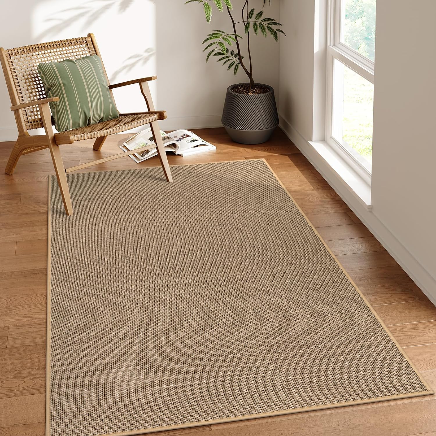 Lahome Noe Farmhouse Entryway Rug, 3x5 Washable Rugs for Living Room Bedroom Aesthetic Indoor Door Mats, Neutral Non Slip Stain Resistant Floor Carpet for Entry, Beige/Khaki