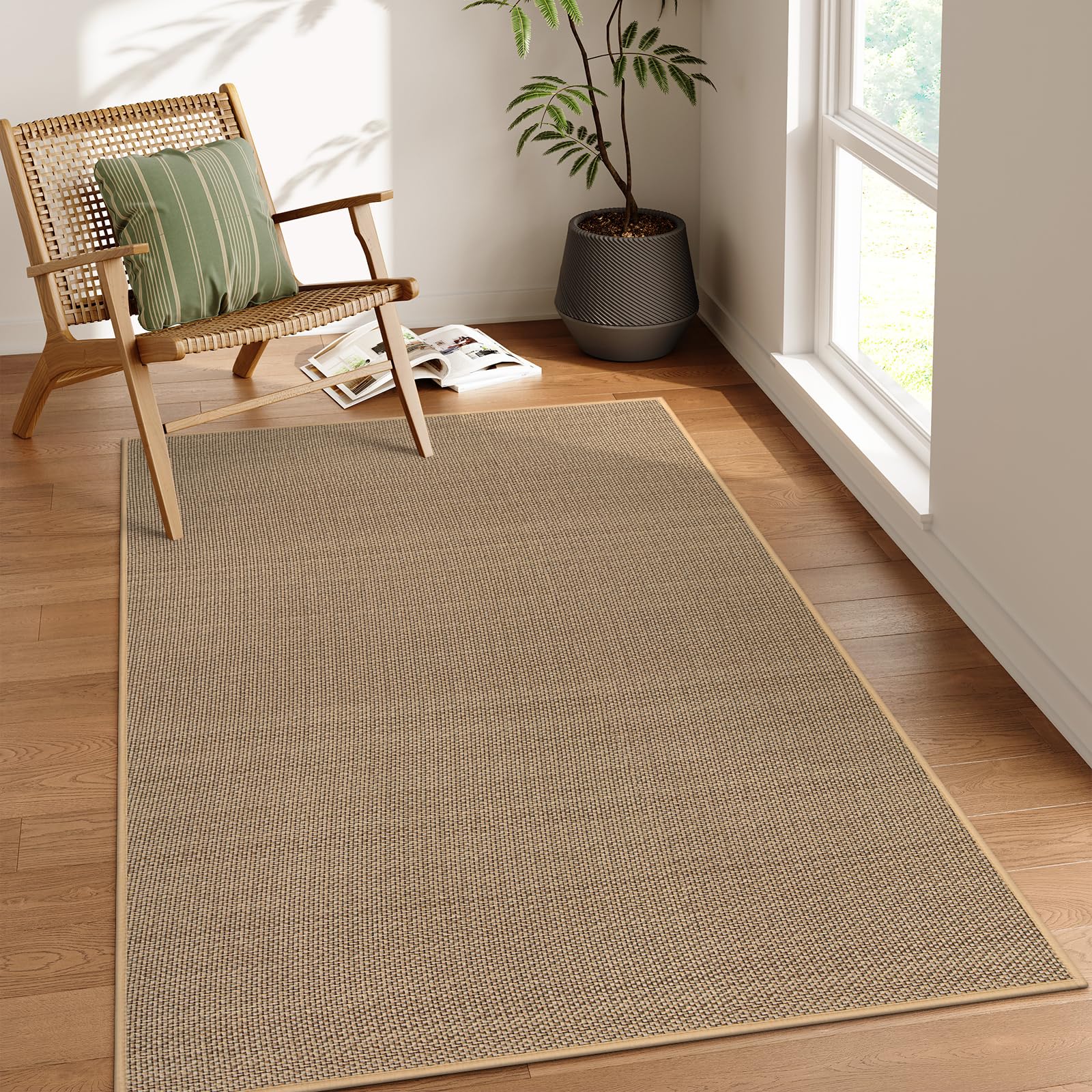 Lahome Farmhouse Entryway Rug, 3x5 Washable Rugs for Living Room Bedroom Aesthetic Indoor Door Mats, Neutral Non Slip Stain Resistant Floor Carpet for