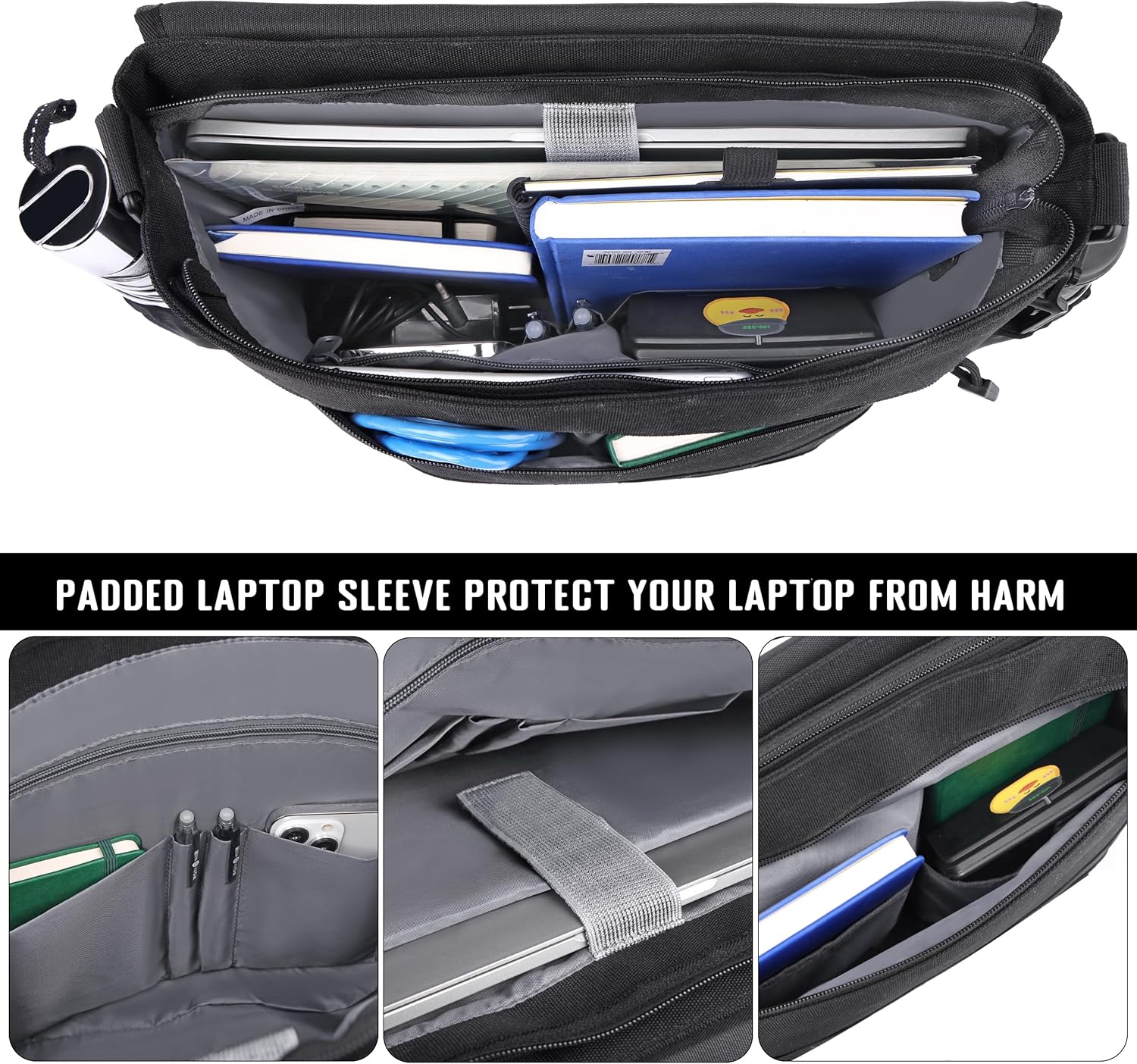 MOZETO Mens Messenger Bag, Tactical Inspired 15.6 Inch Laptop Briefcases Computer Satchel Office Work Bag for Men YKK-Zippers, Black - Image 3