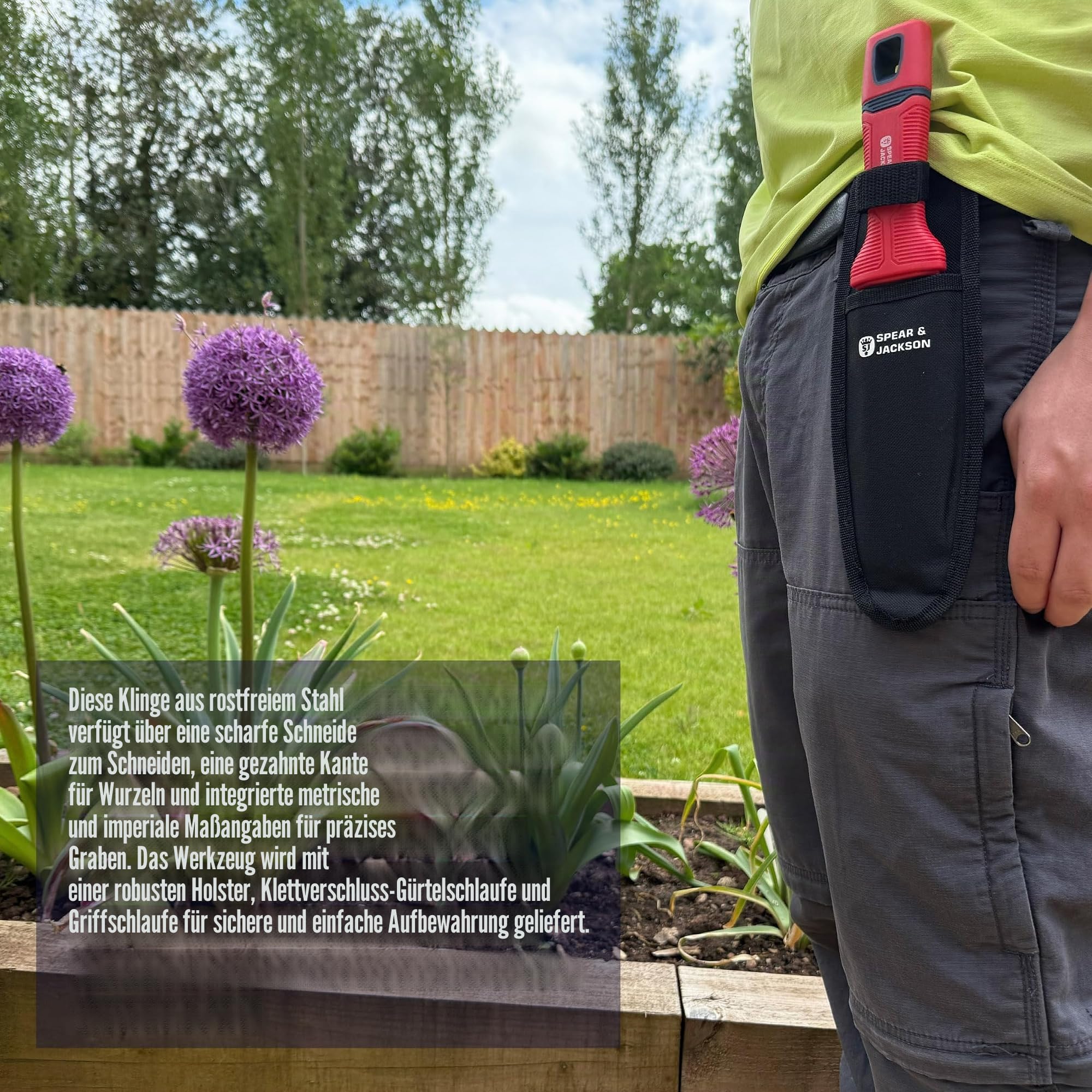 Spear & Jackson 4151HH Razorsharp Hori Hori Messer Multiwerkzeug – Vielseitiges Werkzeug aus Edelstahl mit Holster und Gürtelschlaufe, ideal zum Pflanzen, Jäten und Schneiden