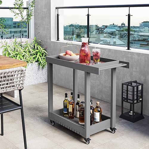 Miniatura 4 de Acekool Carrito de servicio utilitario, carrito de servicio de plástico resistente con dos estantes profundos y ruedas giratorias completas, soporta